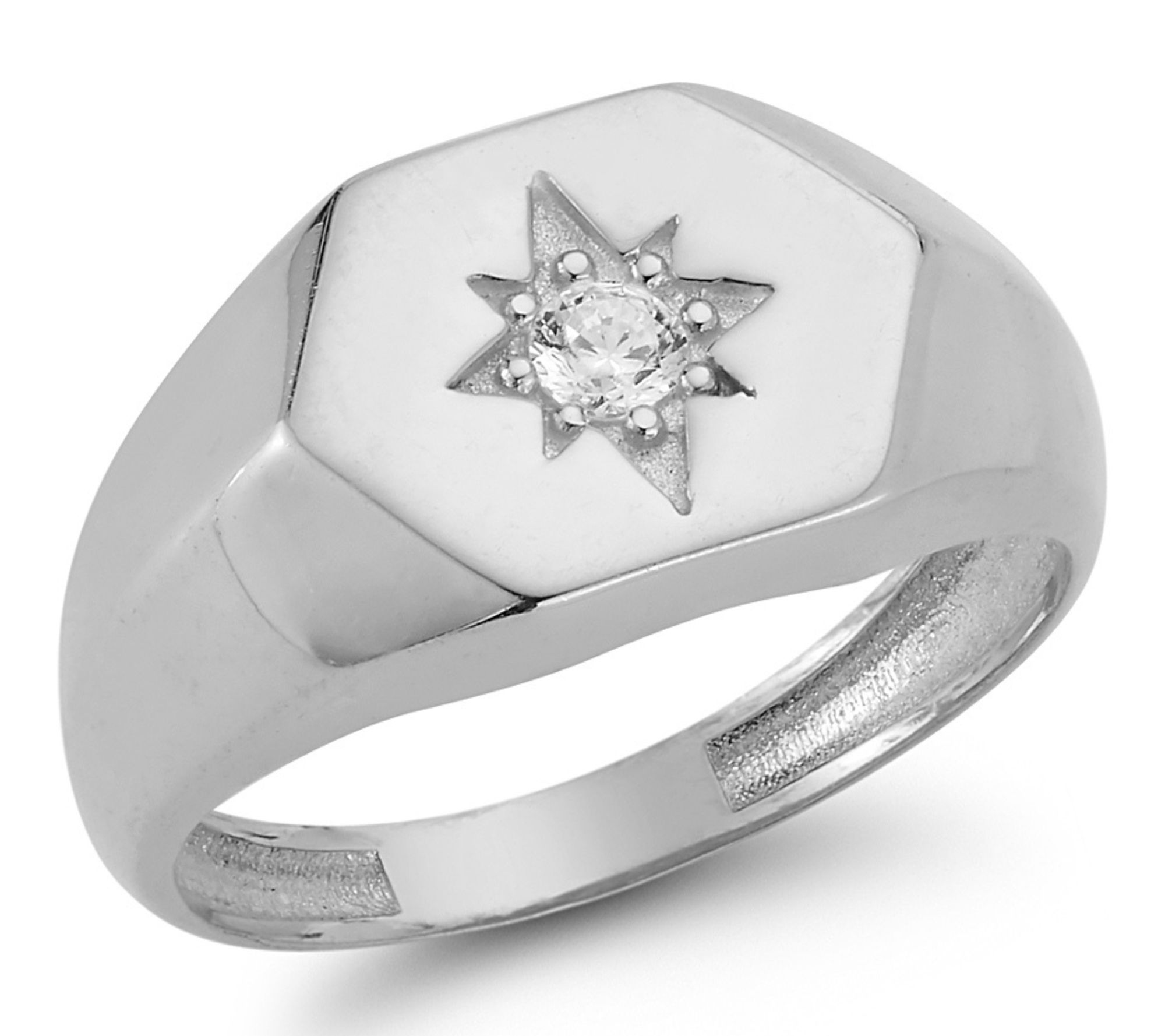 Sterlina Silver CZ Accent Star Signet Ring, Sterling