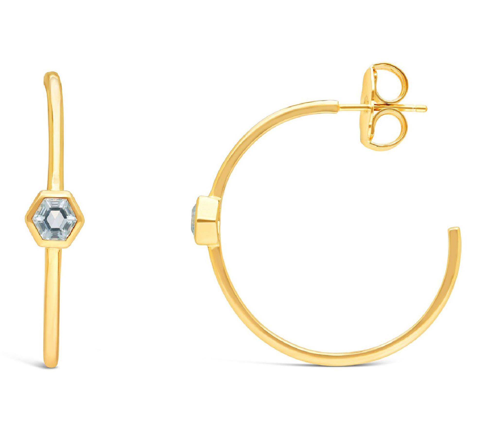 Goddaughters 14K Clad Hexagon Blue Topaz Hoop Earrings