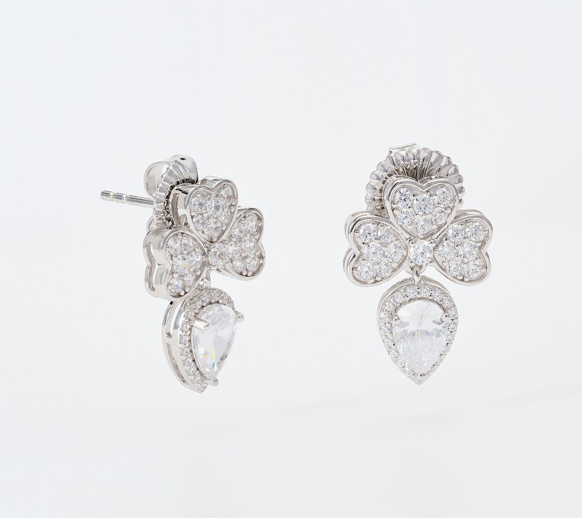 Diamonique x Kathy Levine Lucky Clover Dangle Earrings Sterling Silver