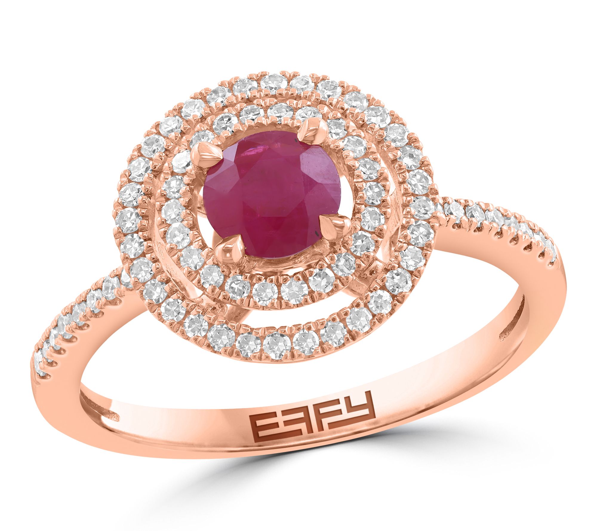 Effy Ruby & Diamond Double Halo Ring, 14K Gold