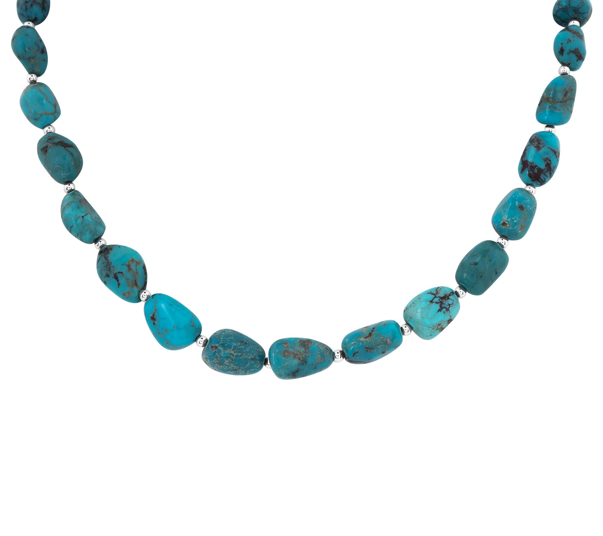 Sterling Silver Polished Turquoise Beaded Necklace