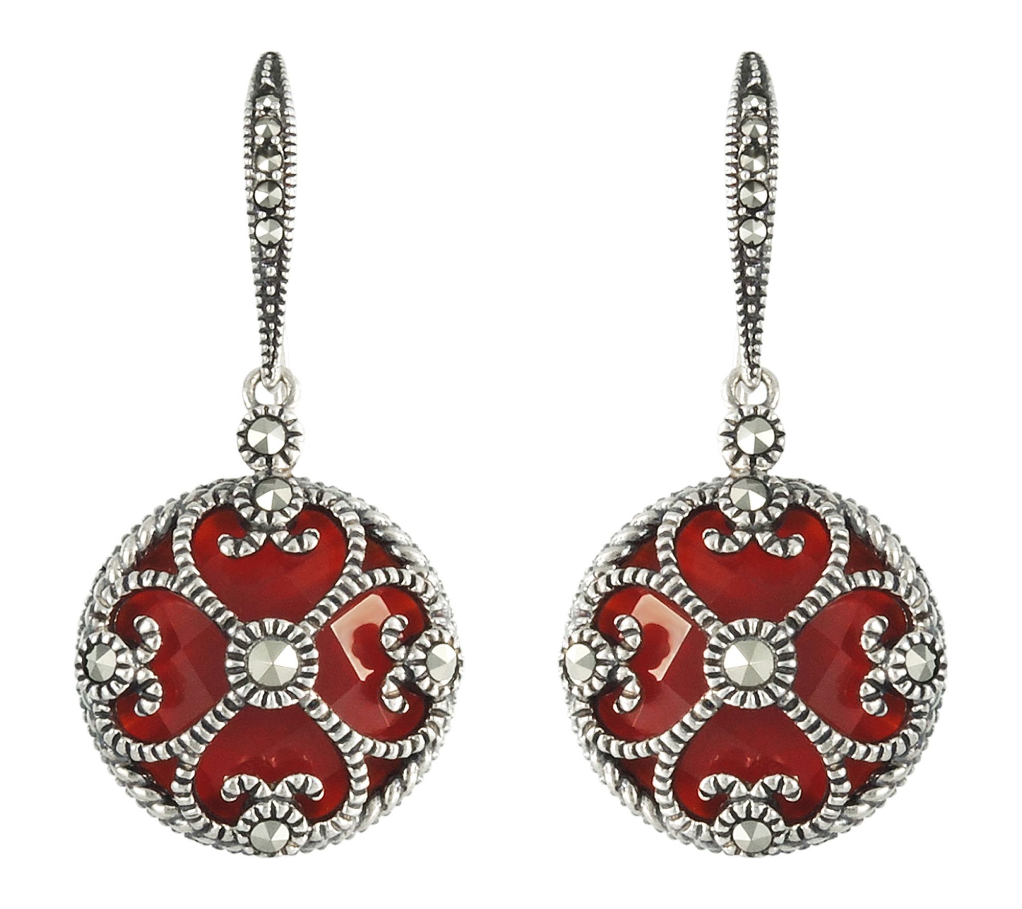Suspicion Red Agate & Marcasite Occasion Earrings, Sterling