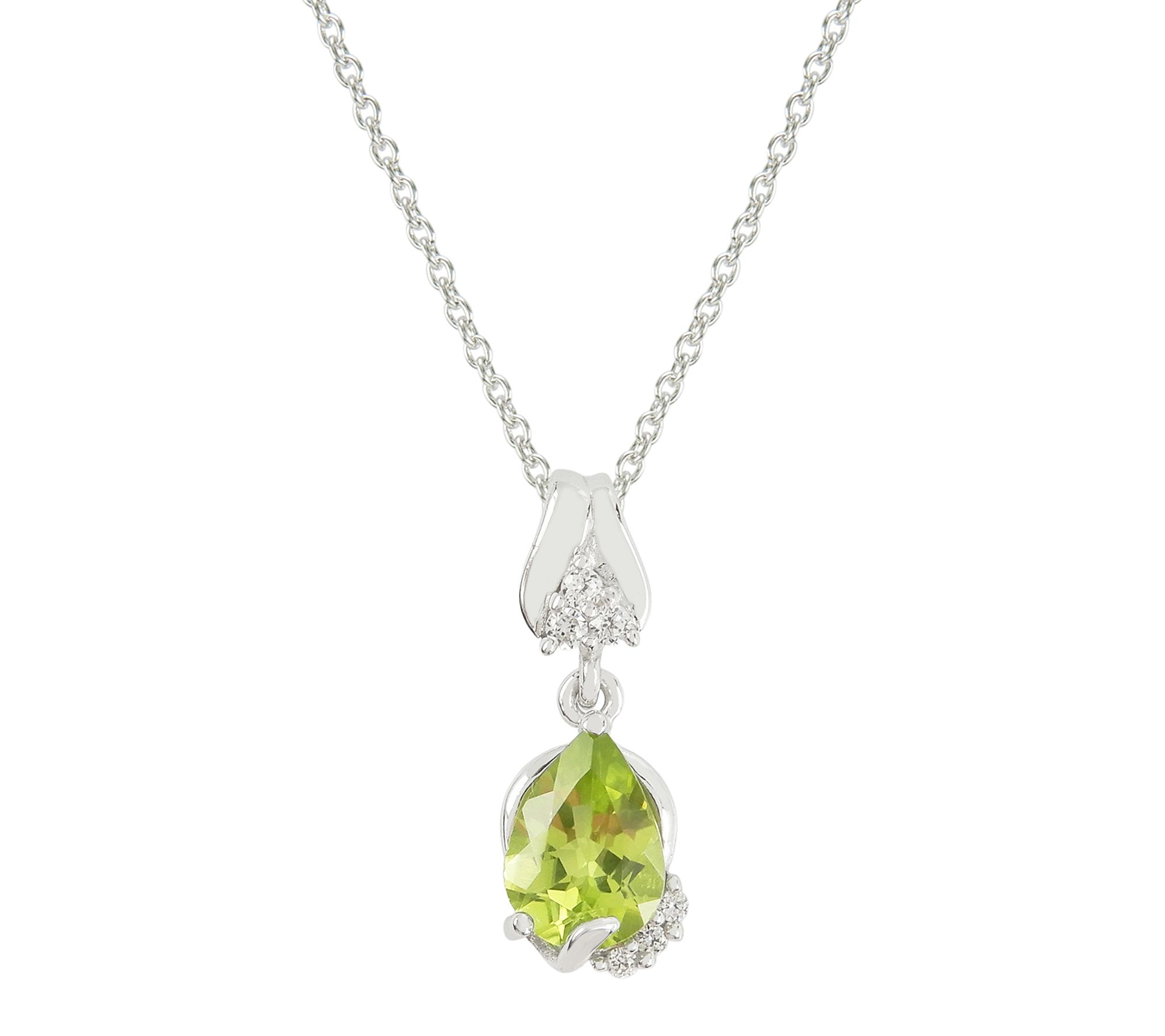 Diamonique & Peridot Drop Pendant w/ Chain, Sterling Silver