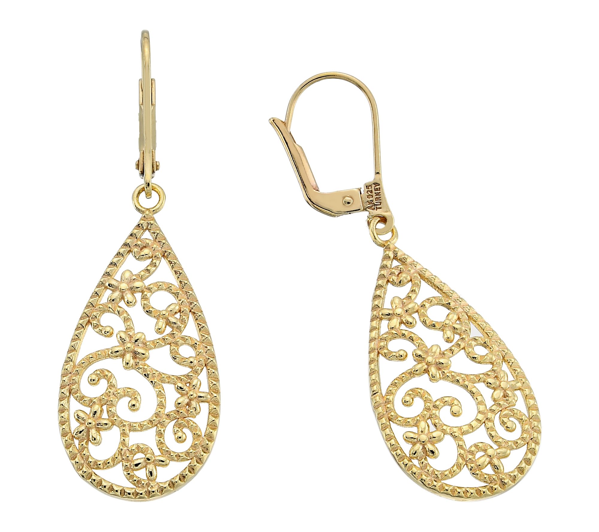 Silver Style Beaded Filigree Teardrop Earrings,Sterling