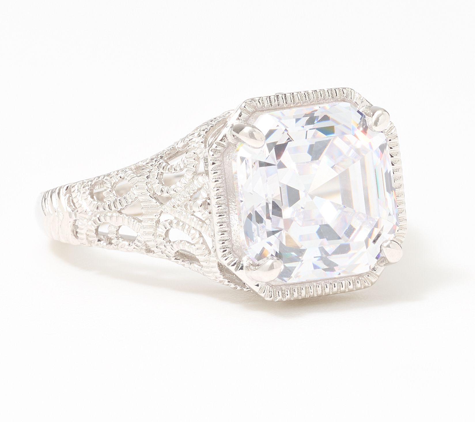 Diamonique x Lulu Frost Asscher Cut Antique Ring, Sterling Silver
