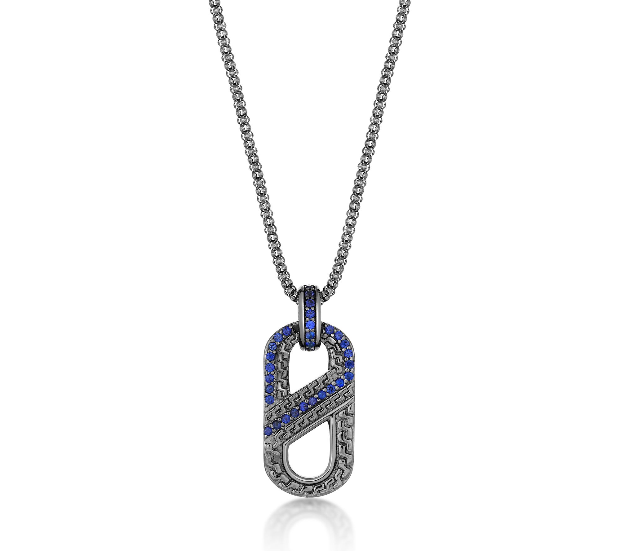 LYNX Men's Sterling Created Sapphire Chain Necklace