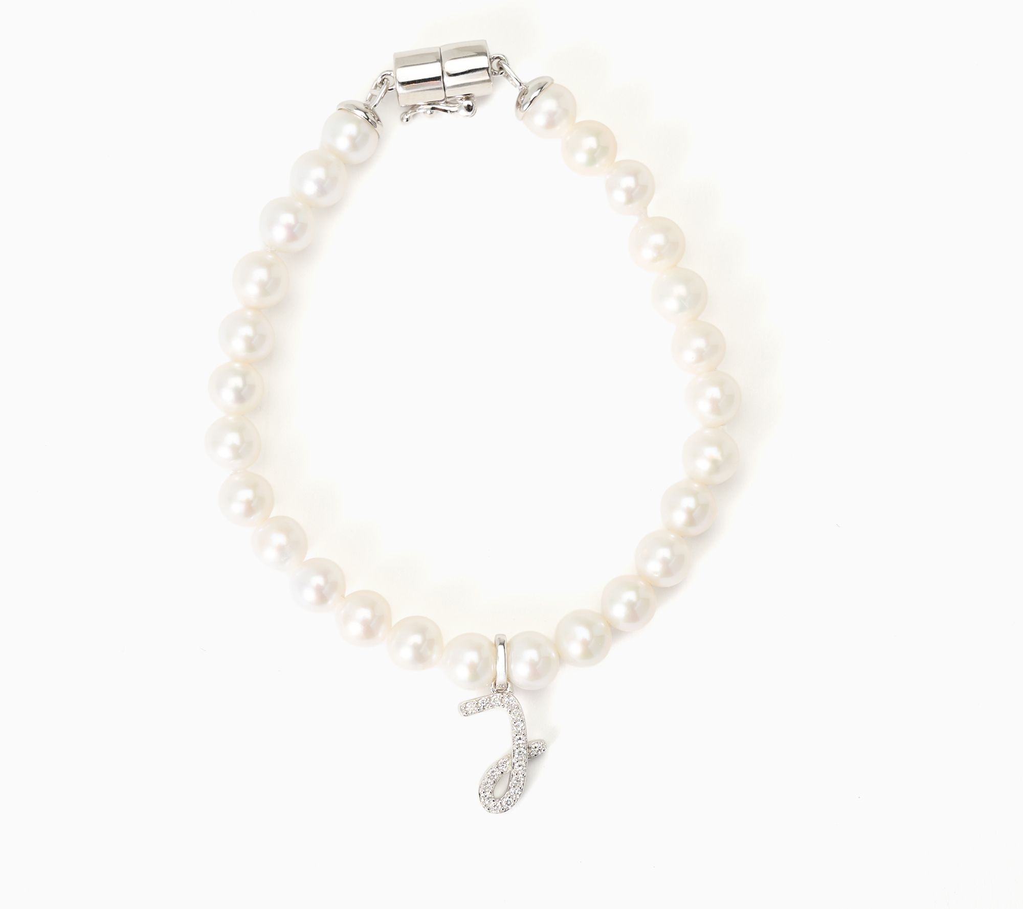 Fire Light Lab Grown Diamonds 0.13-0.25 cttw Initial & Pearl Bracelet, Sterl