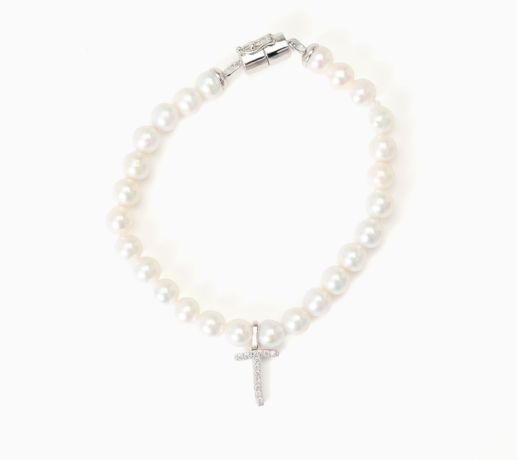Fire Light Lab Grown Diamonds 0.13-0.25 cttw Initial & Pearl Bracelet, Sterl