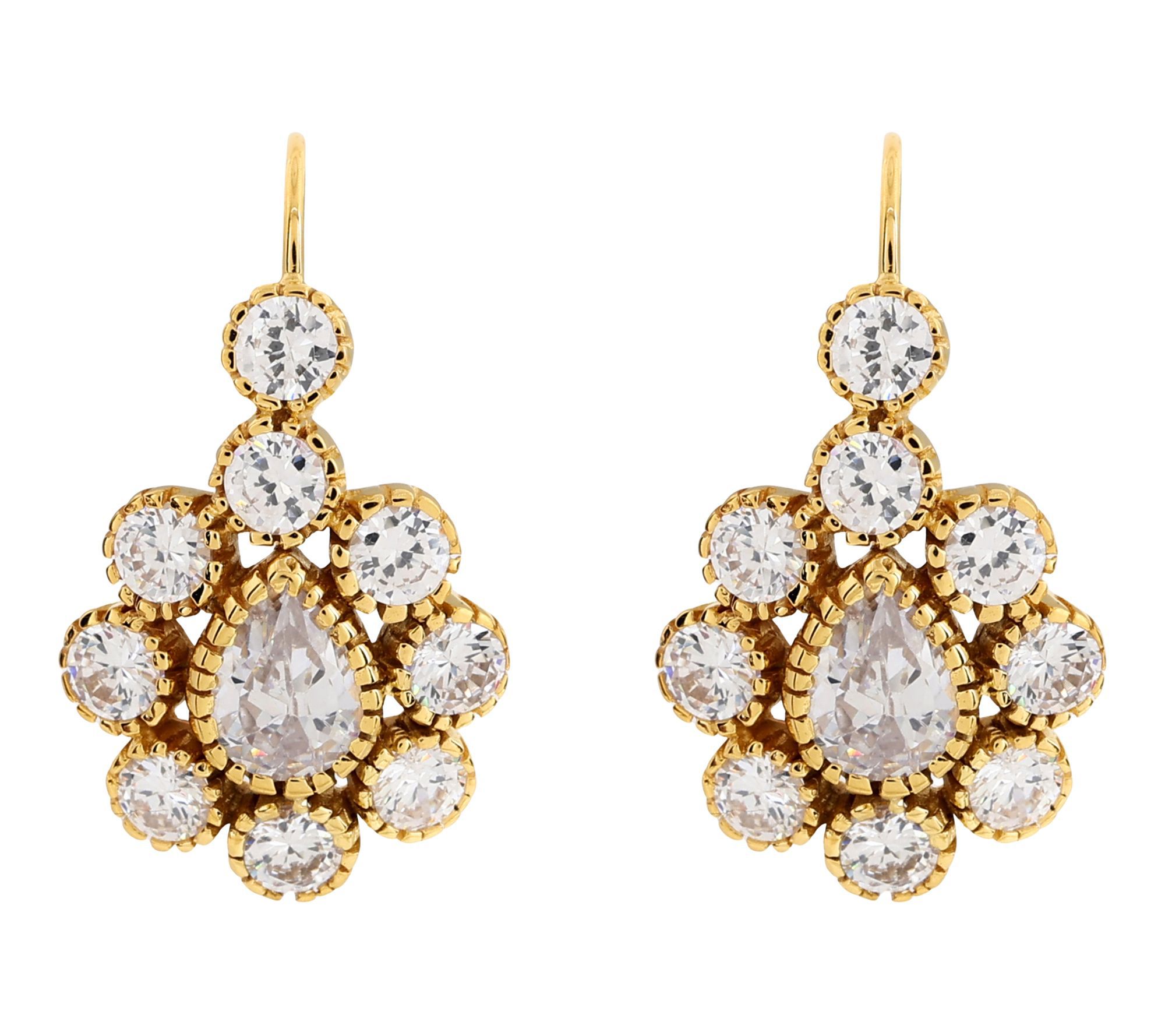 Diamonique 10.10 cttw Leverback Earrings, 14K Gold Plated