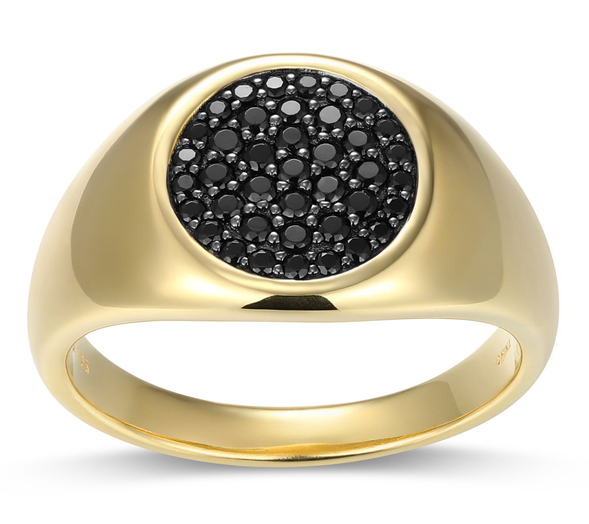 Men's Pave Black Spinel Signet Ring,18K Gold Plated