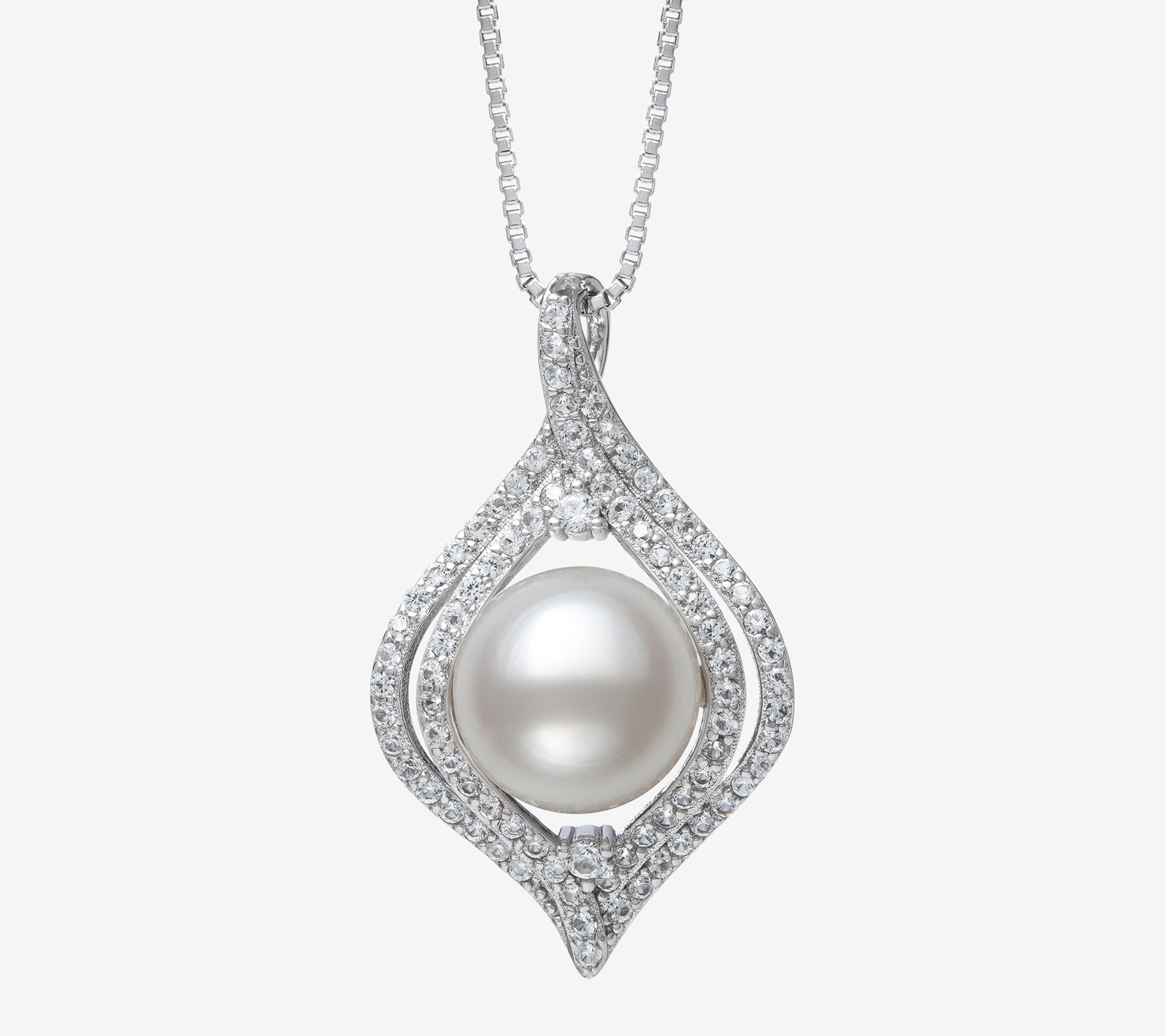 Amour De Pearl Cultured Pearl Double Halo Necklace, Sterling