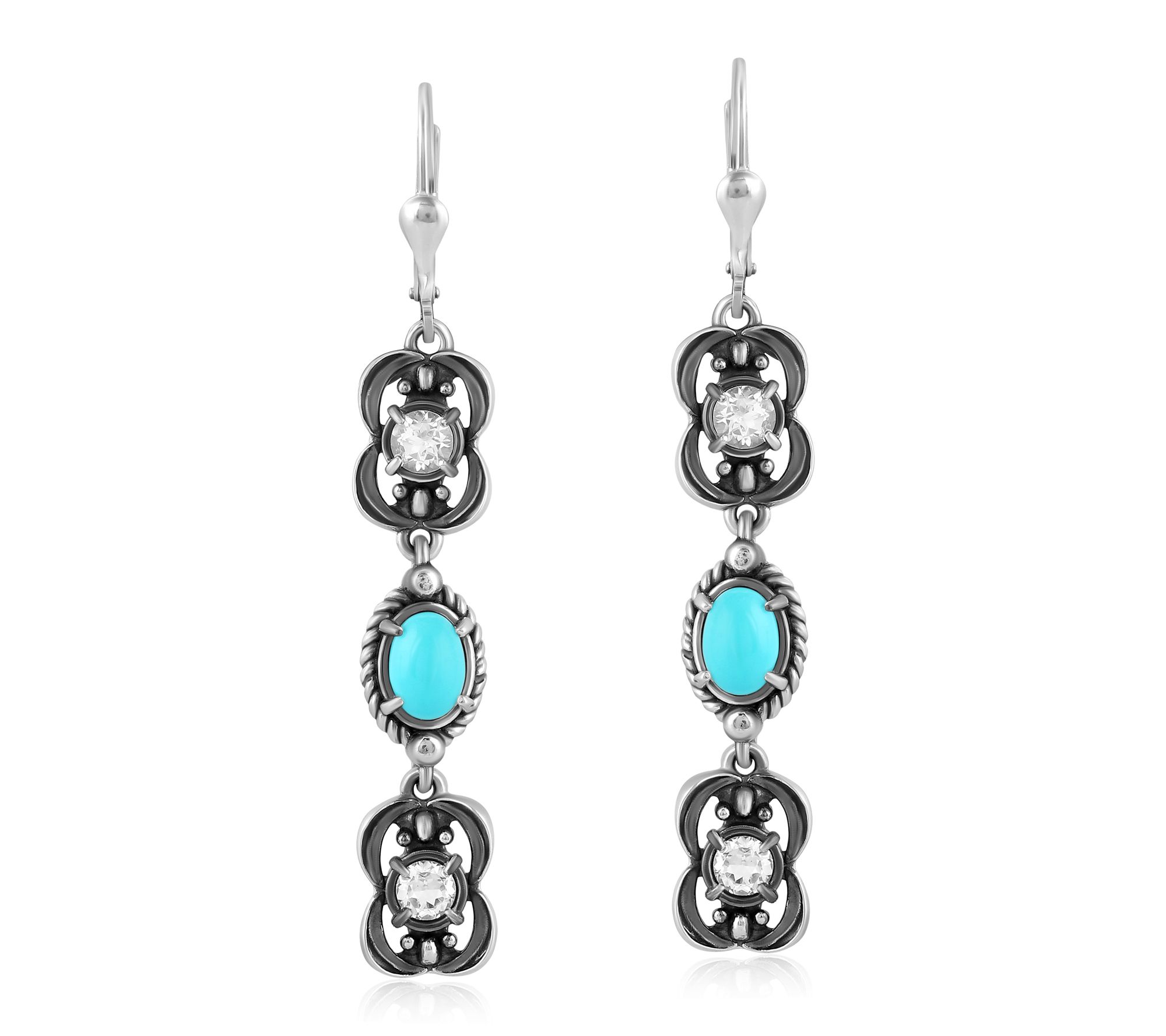 American West Sterling Turquoise & White TopazDangle Earrings