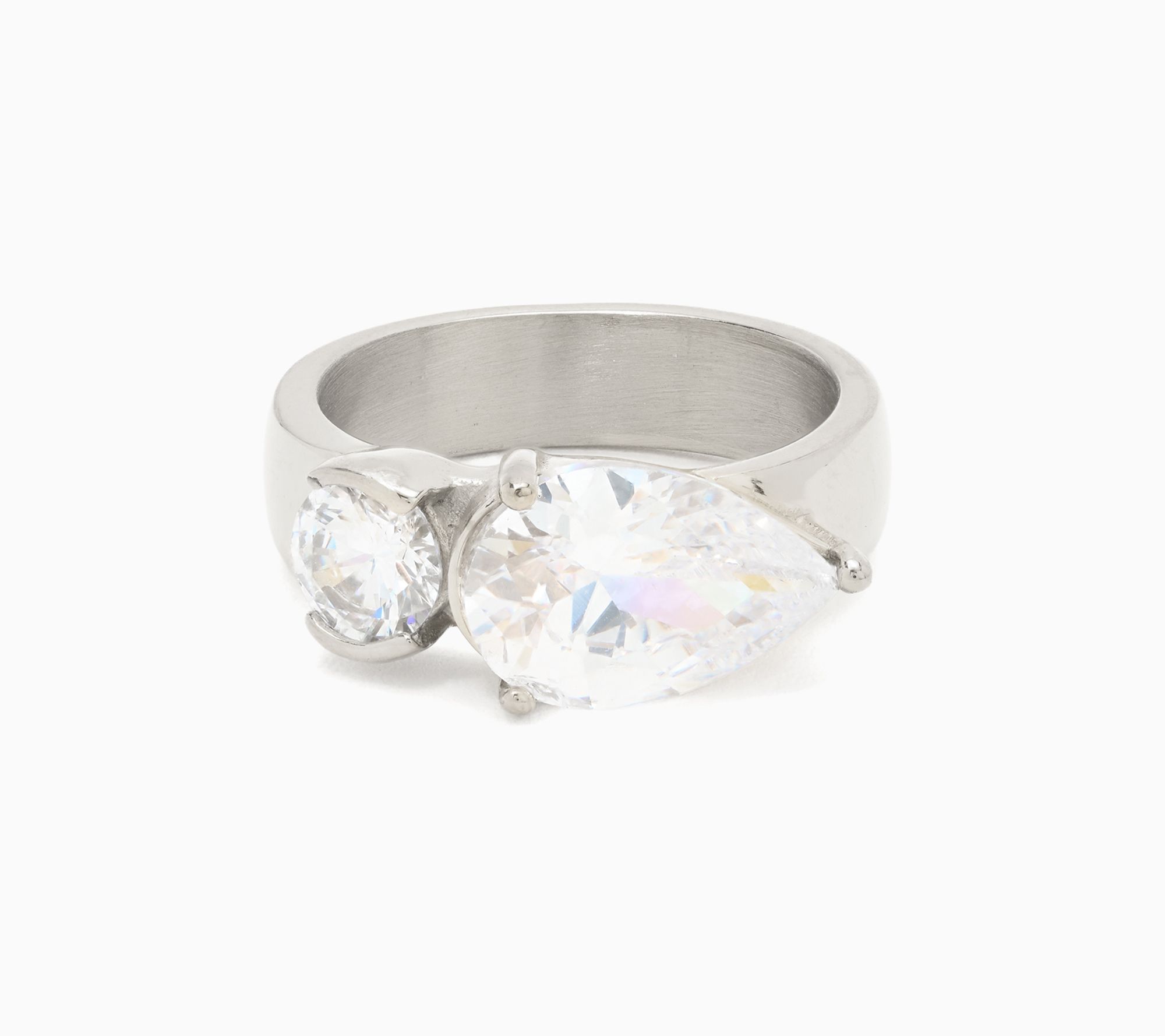 Steel by Diamonique Double Stone Band Ring