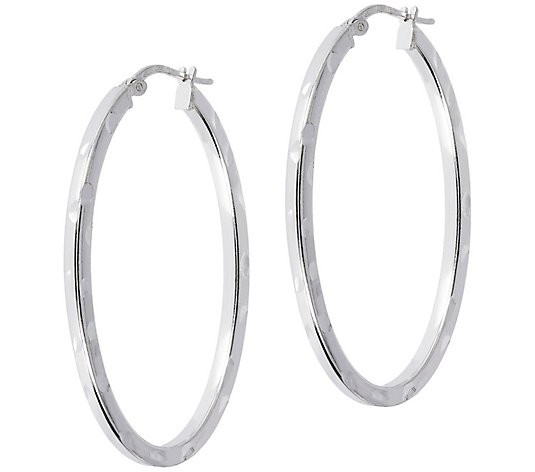 Italian Silver Polished Diamond Cut 1-3/4" OvalHoop Earrings