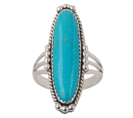 Native American Artisan Crafted Sterling Turquoise Elongated Ring ...