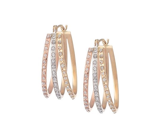 Diamond Fascination Oval Flare Hoop Earrings, 14K Gold