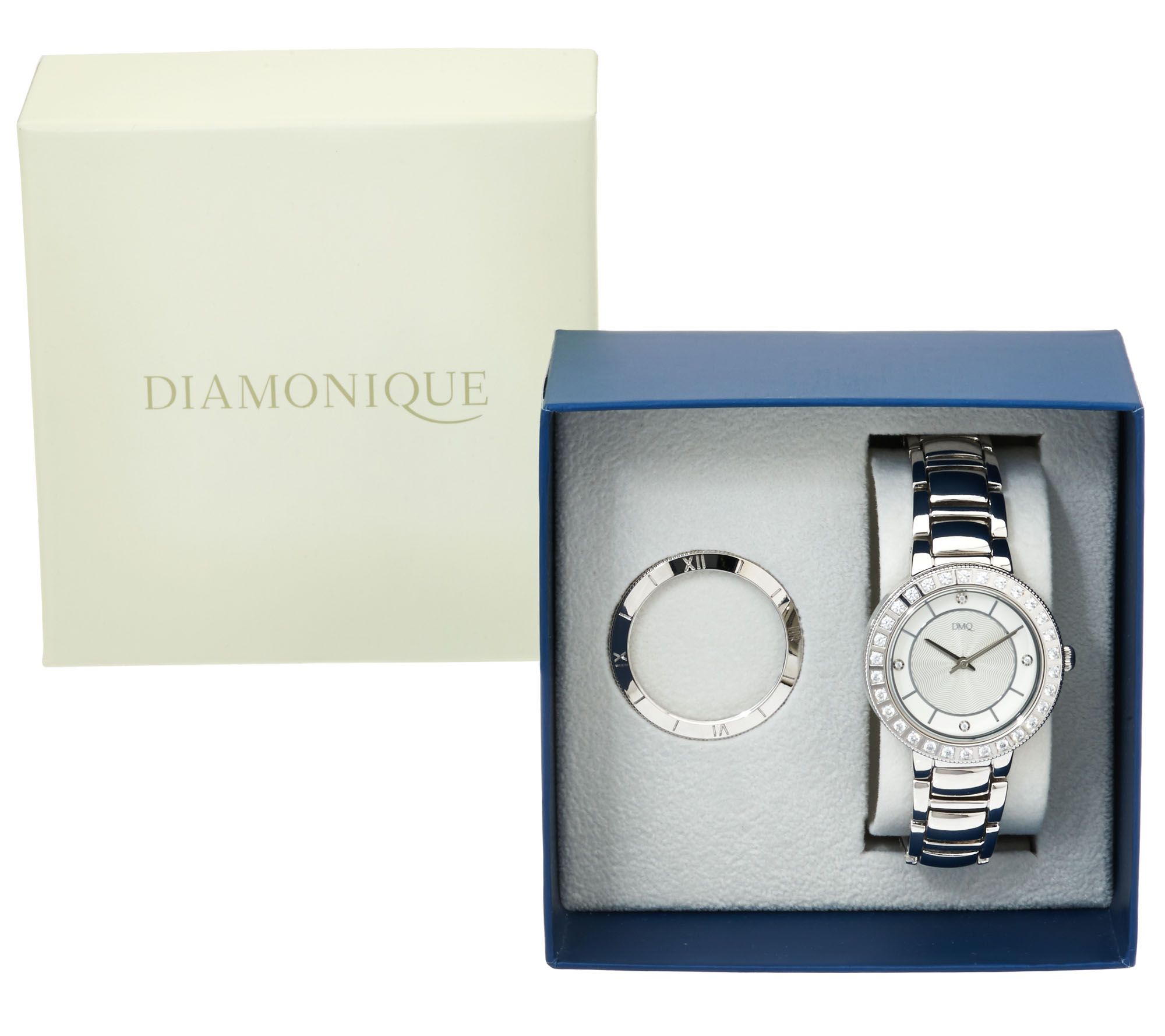 Diamonique Bracelet Strap Watch with Two Bezels - QVC.com