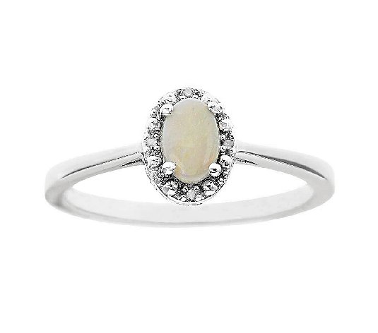 Sterling Oval Prong-Set Gemstone Ring with Diamond Accents
