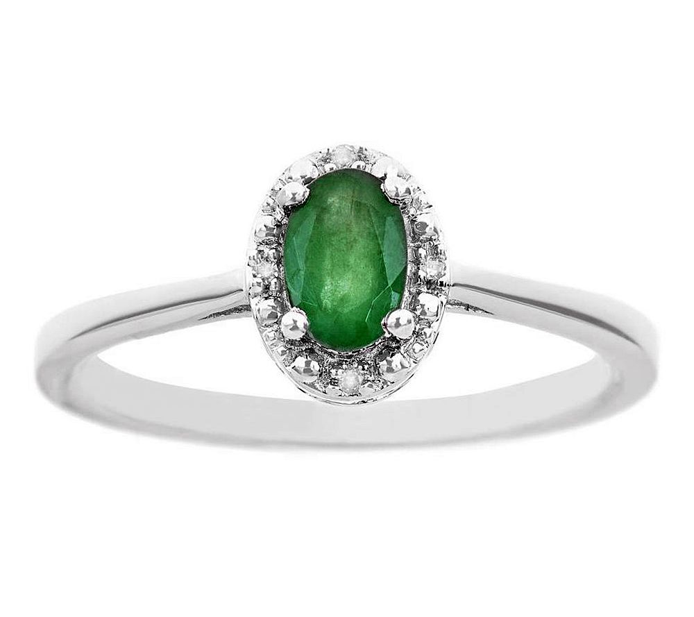 Sterling Oval Prong-Set Gemstone Ring with Diamond Accents