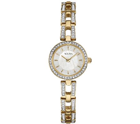 Bulova Women's Goldtone/Silvertone Crystal Bracelet Watch - QVC.com