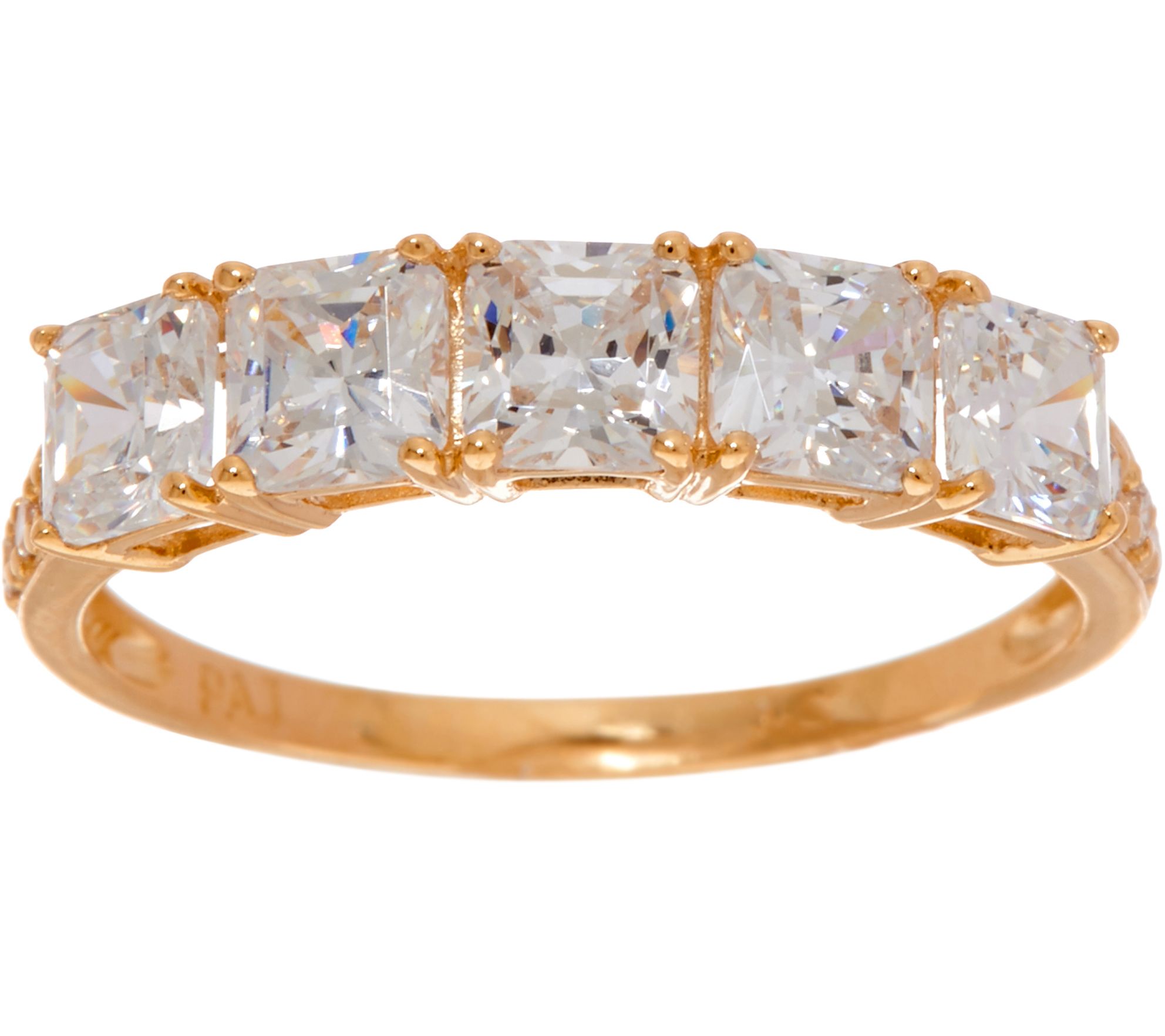 Diamonique Five Stone Princess Cut Band Ring, 14k Gold - QVC.com