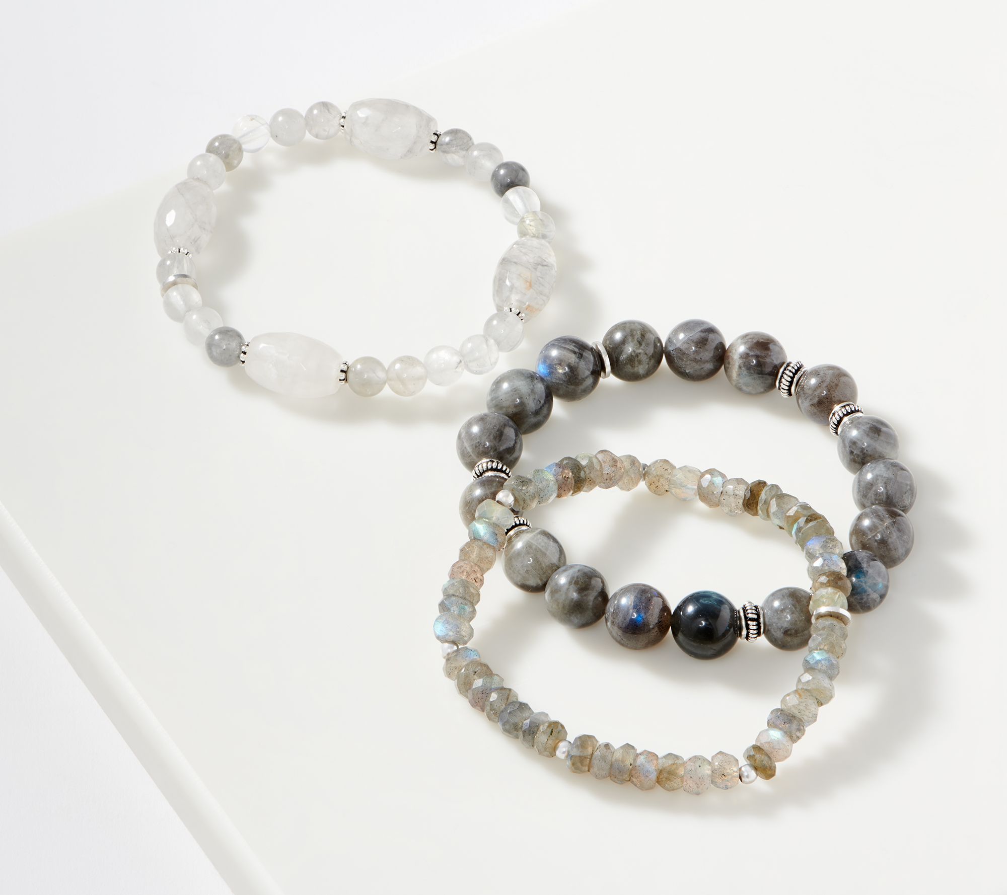 Set Of 3 Gemstone Stretch Bracelets Sterling Silver Qvc Com