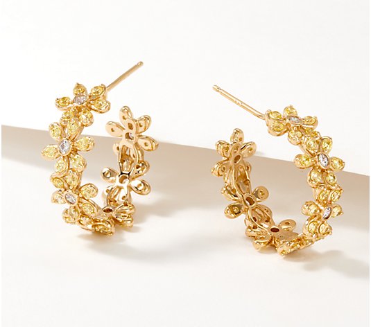 Yellow flower hoop earrings
