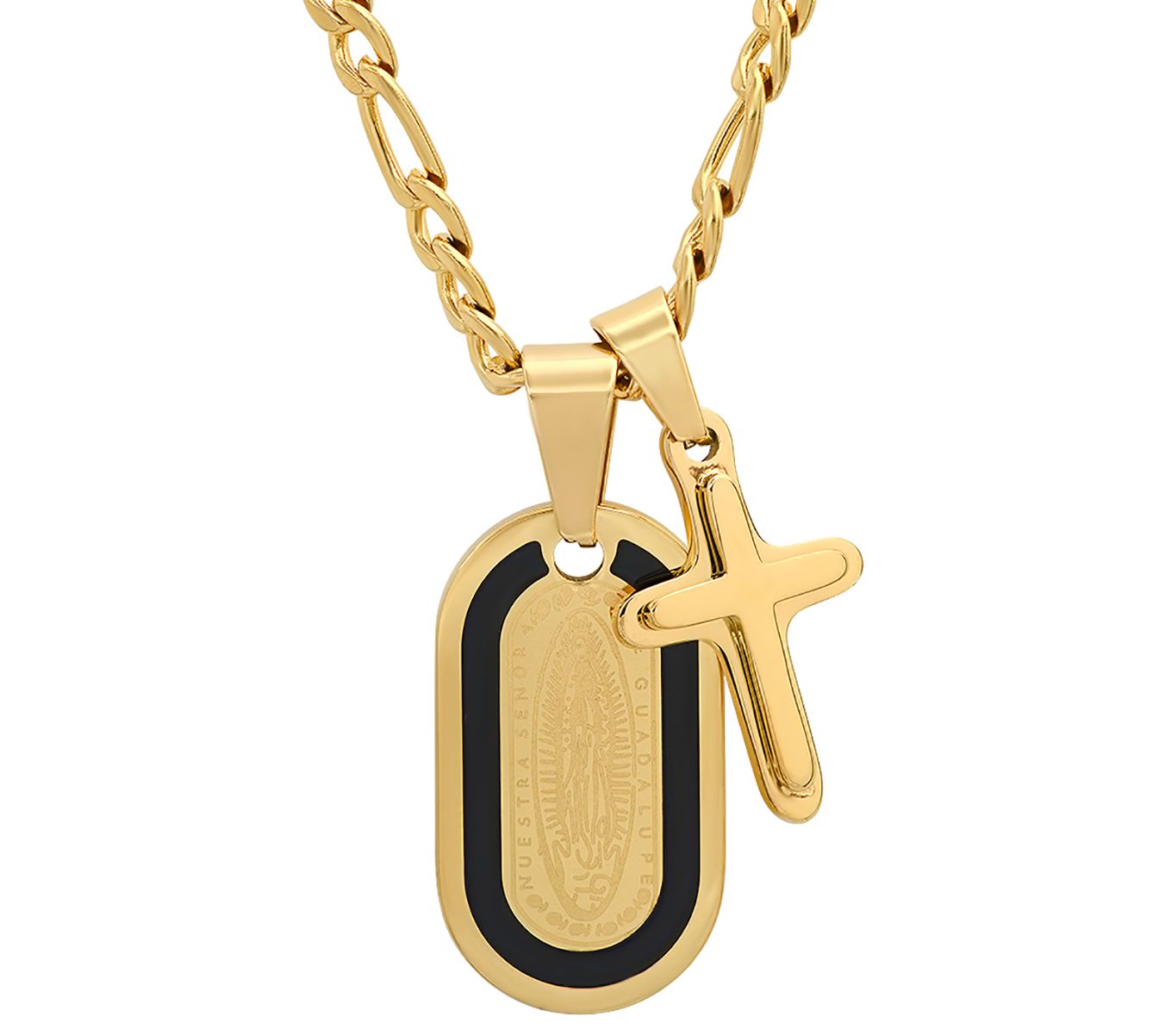 Steel by Design Lady of Guadalupe & Cross Penda nts w/ Chain