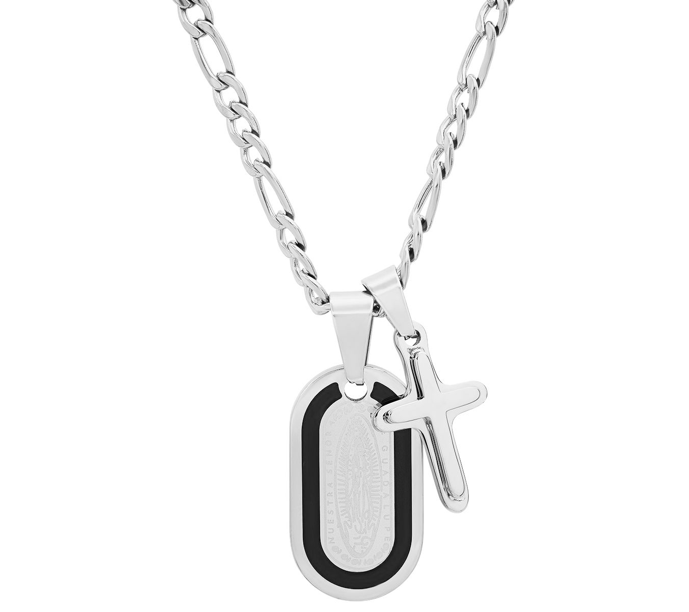 Steel by Design Lady of Guadalupe & Cross Penda nts w/ Chain