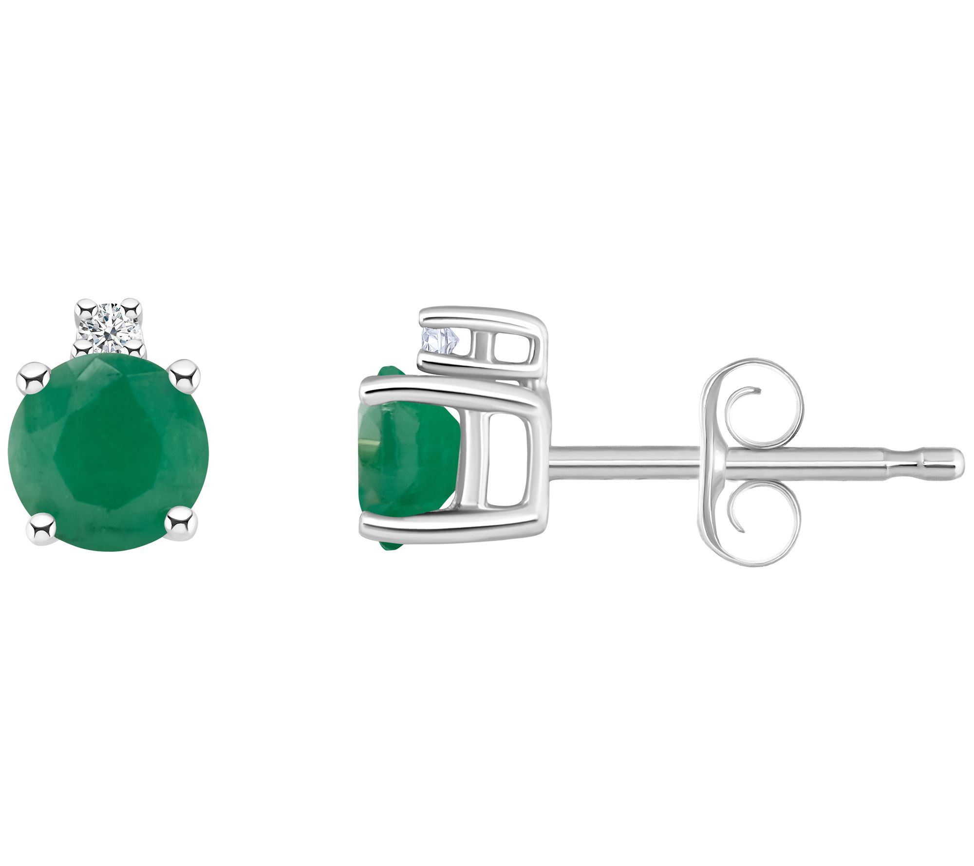 14K Round 0.50 cttw Emerald & Diamond Accent Stud Earrings