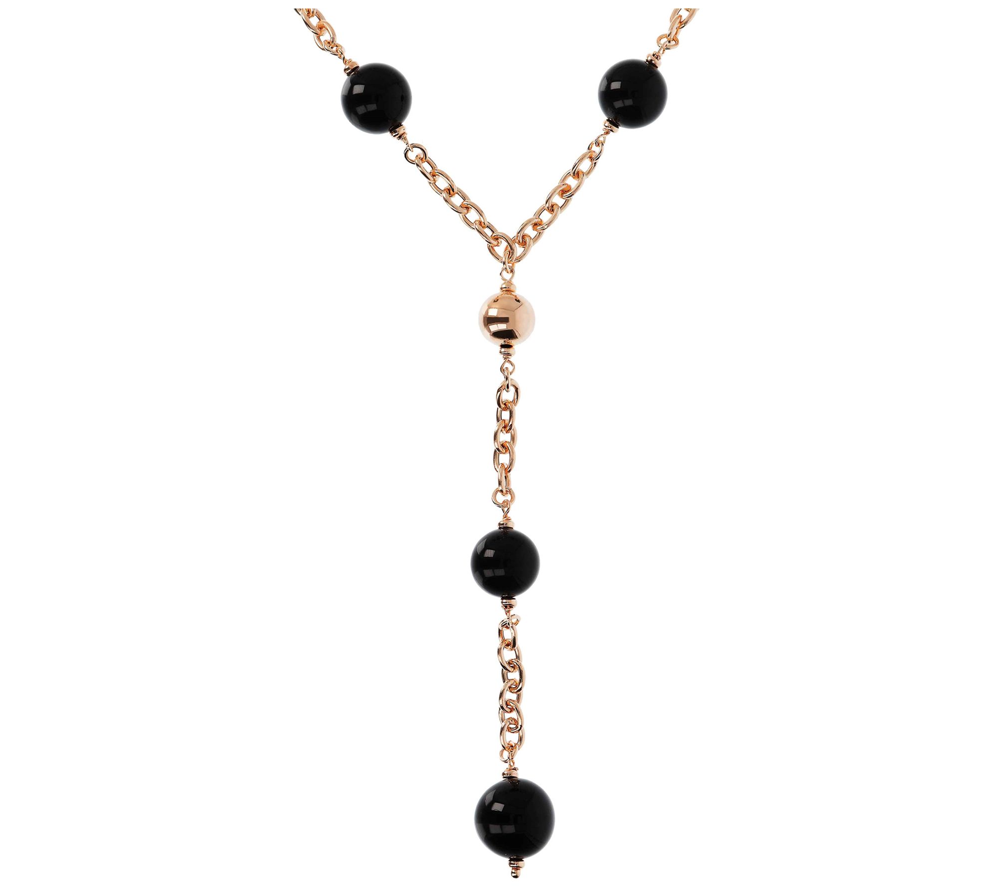 Italian Silver 24" Black Onyx Bead Lariat Neckl ace