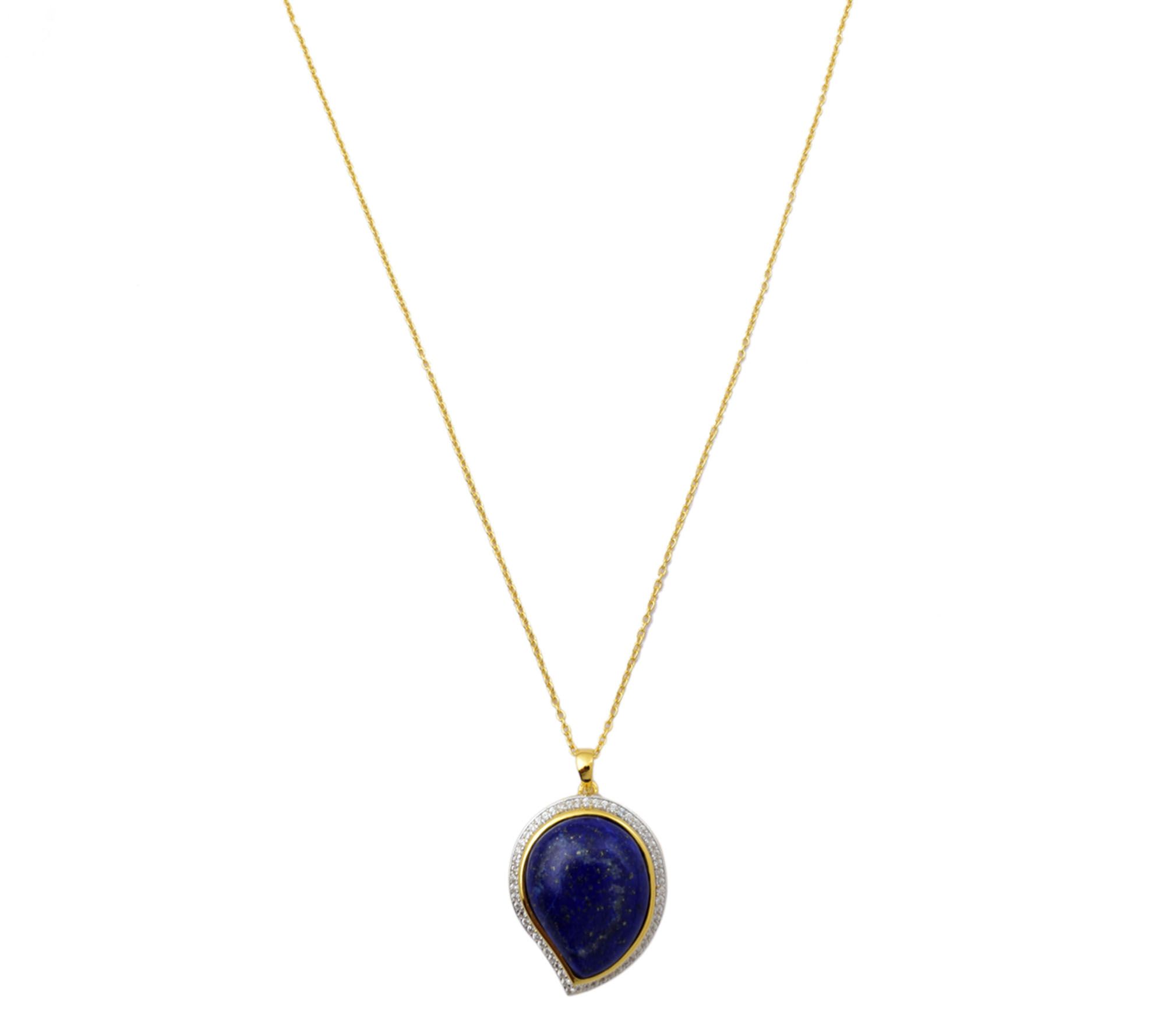 Sterling Bold Lapis & White Zircon Pendant w/ Chain