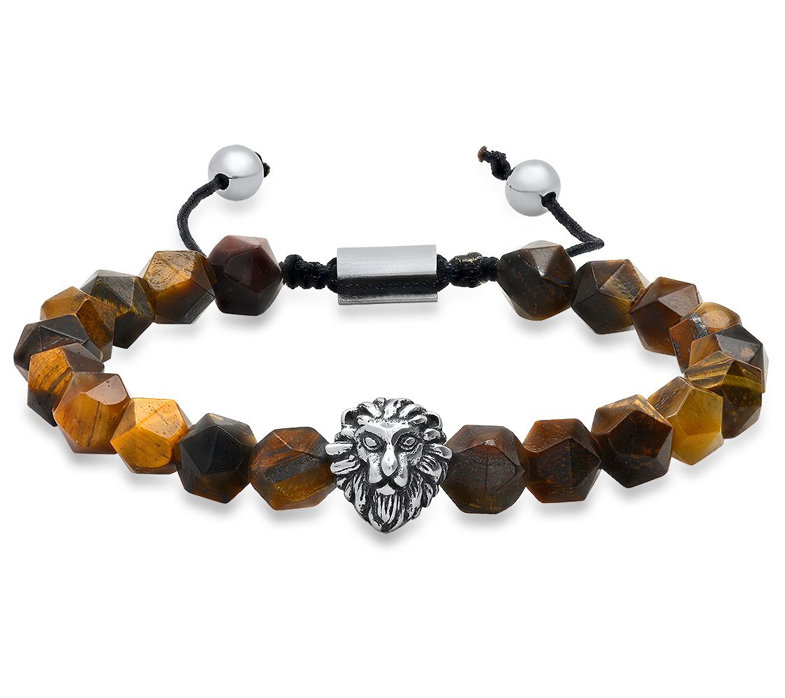 Steel by Design Men's Tiger Eye & Lion Bead Braelet