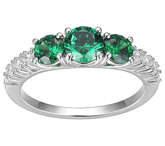 Diamonique & Simulated Green Tourmaline Ring, Sterling Silver