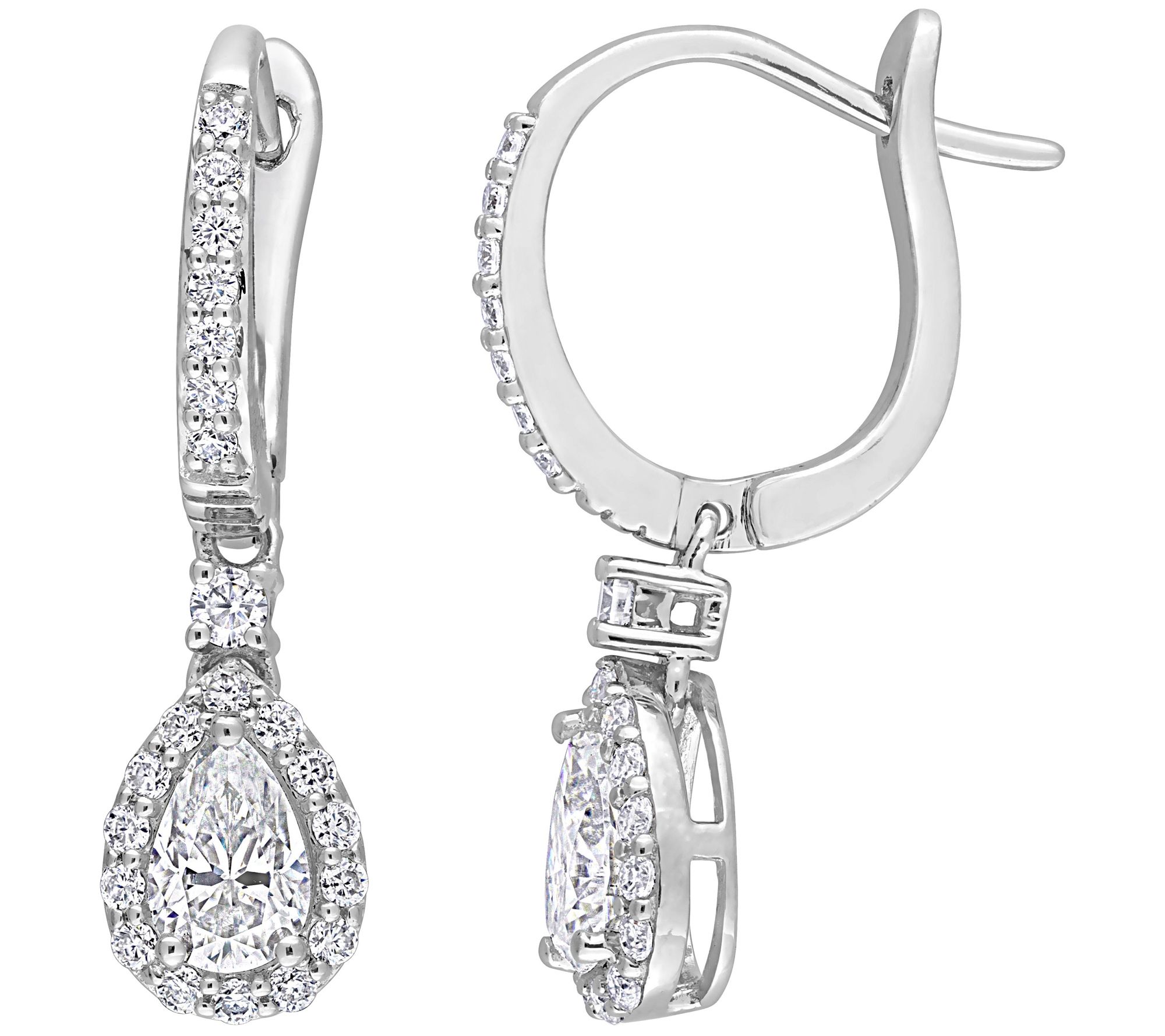 MoissanIce Moissanite 1.35 cttw Halo Drop Earri ngs, Sterling
