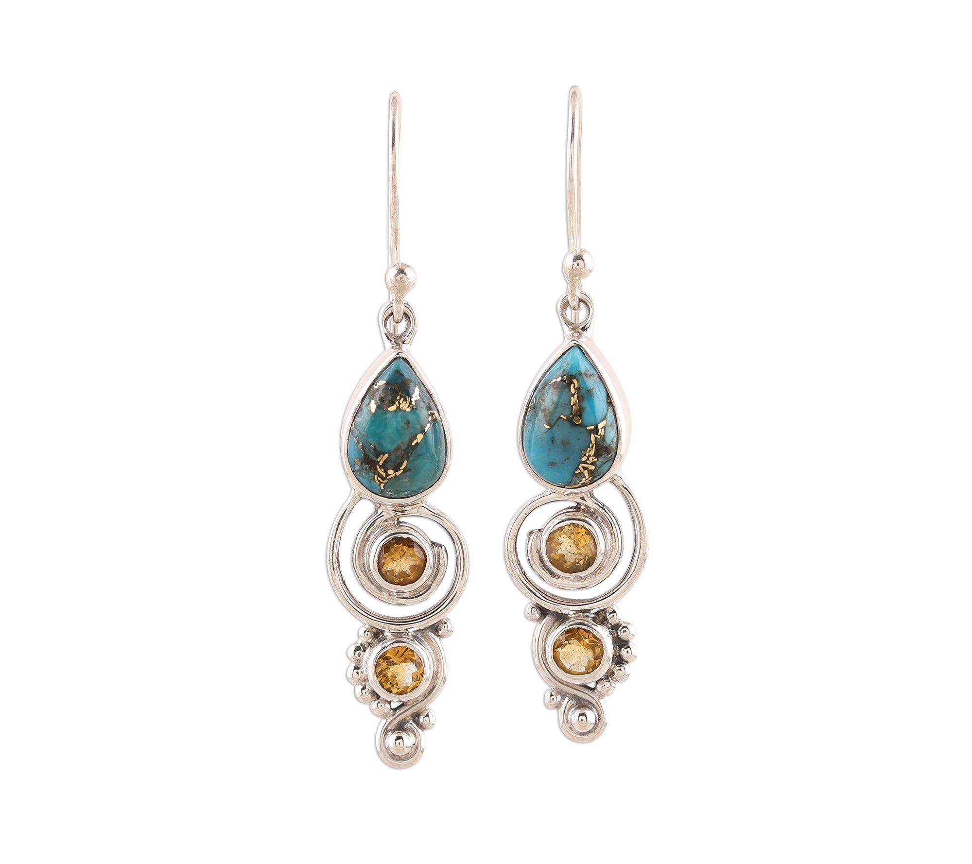 Novica Artisan-Crafted Sterling Citrine & Turquoise Earrings