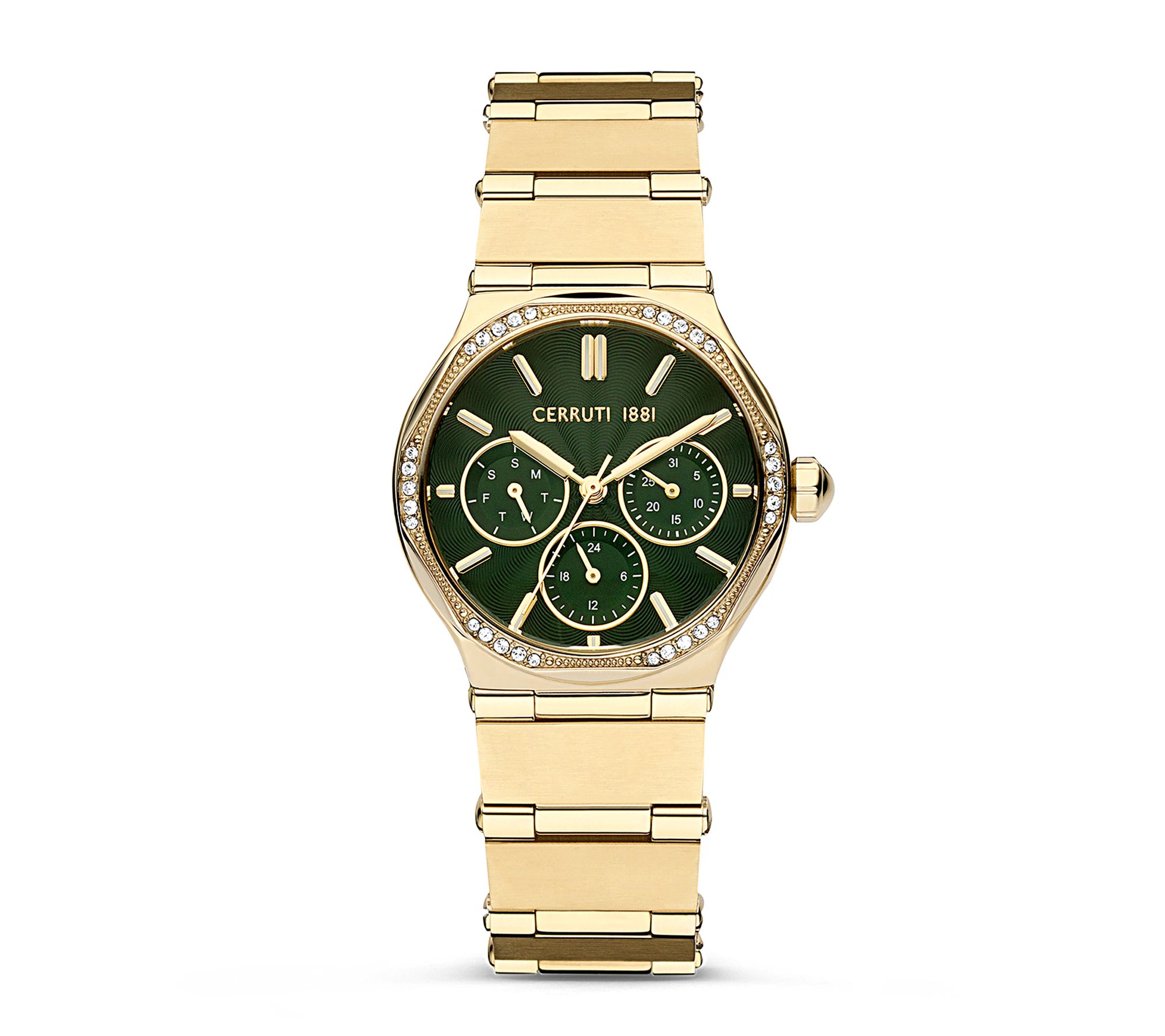 Cerruti Women s Rendinara Goldtone Crystal Green Dial Watch QVC