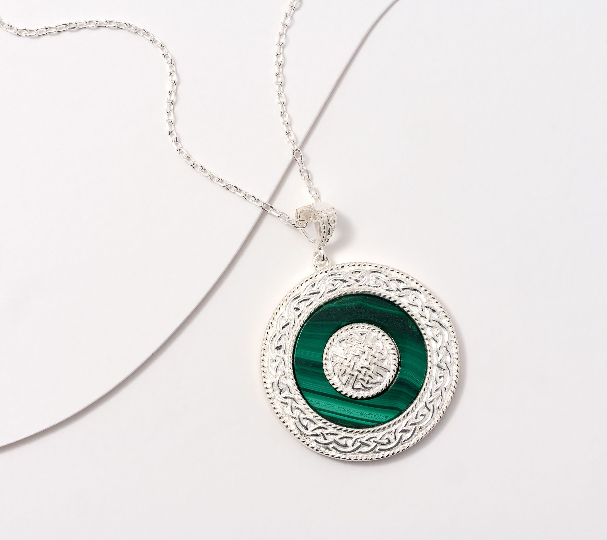 As Is" JMH Jewellery Sterling and Malachite Pendant w/ 24