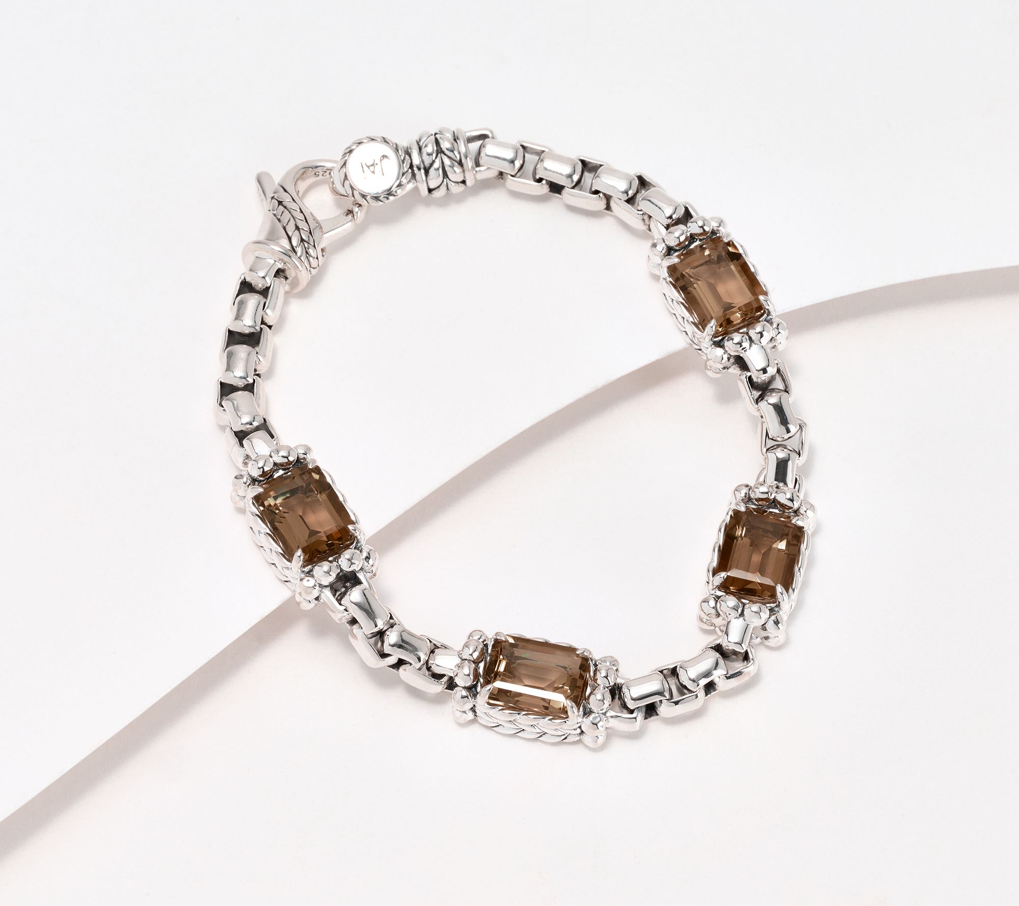 JAI Sterling Silver 8 cttw Gemstone 5.3mm Box Chain Bracelet
