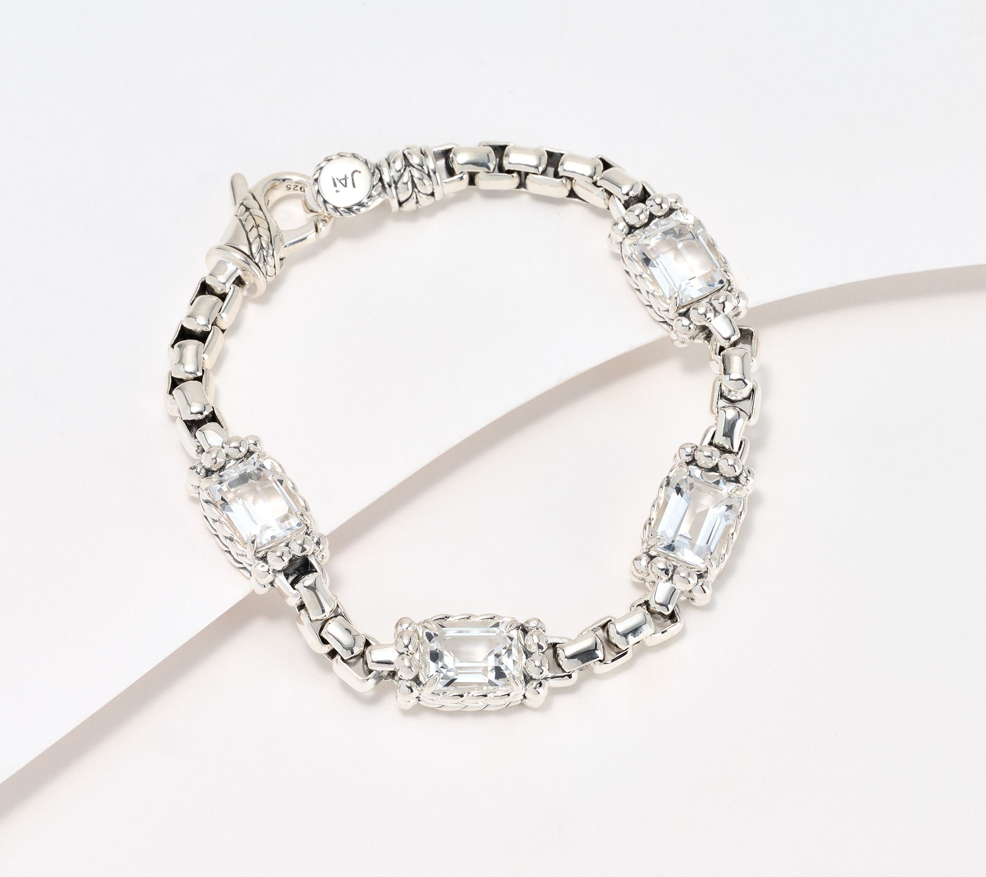 JAI Sterling Silver 8 cttw Gemstone 5.3mm Box Chain Bracelet