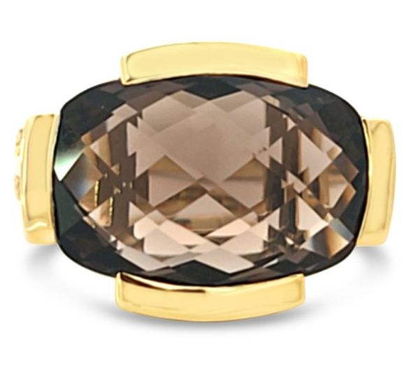 Ariva 18K Gold Clad Smoky Quartz & Orange Sapphire Ring
