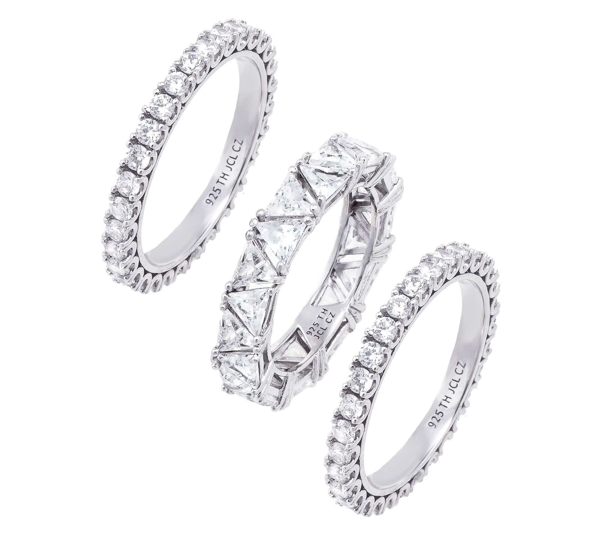 Diamonique 7.35 cttw Set of 3 Rings, Sterling Silver