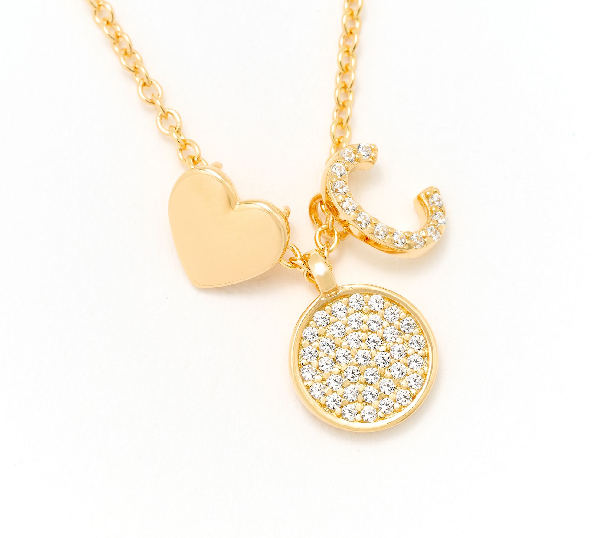 Diamonique x Kathy Levine Sentimental Necklace, 14K Gold Plated