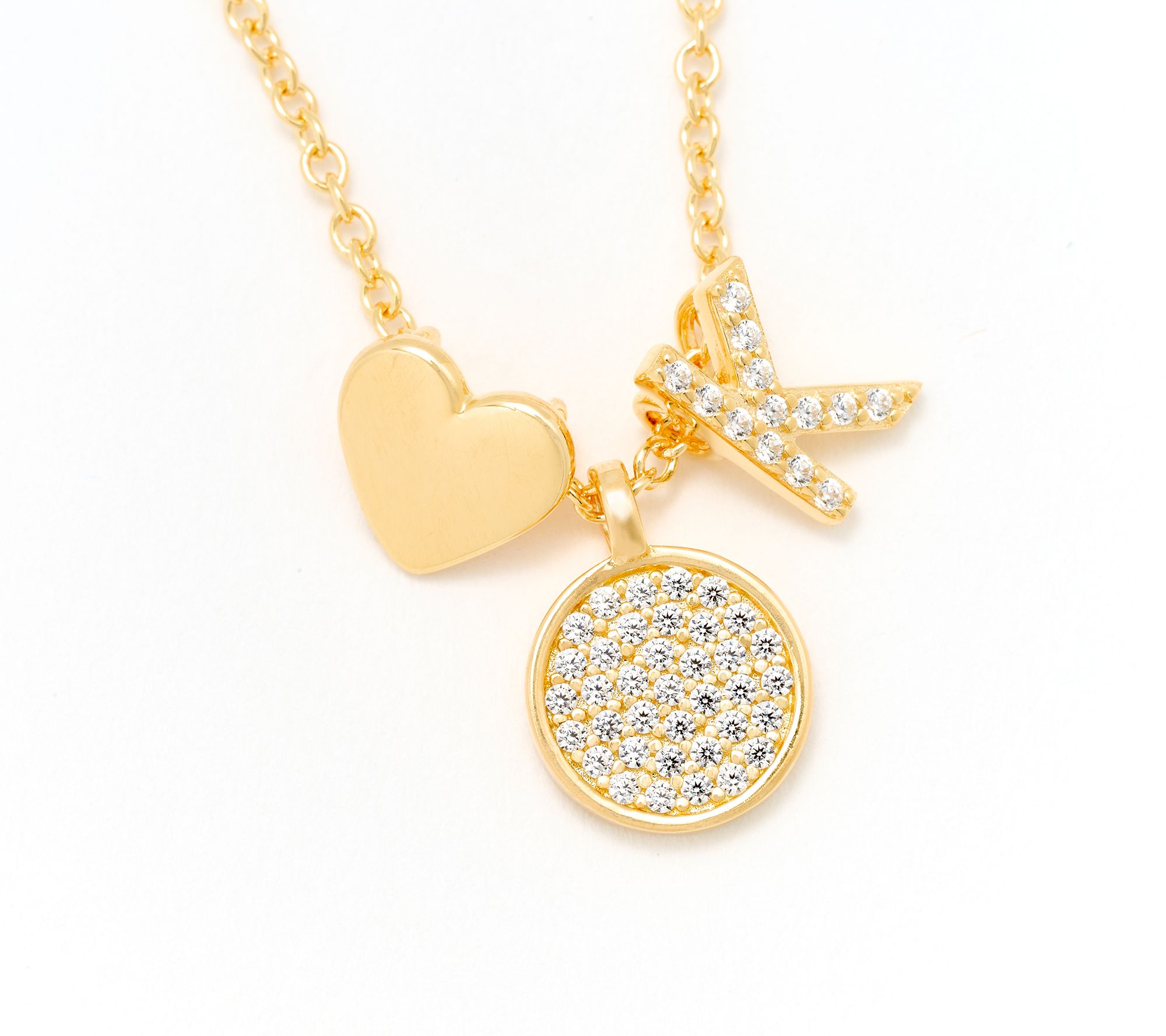 Diamonique x Kathy Levine Sentimental Necklace, 14K Gold Plated