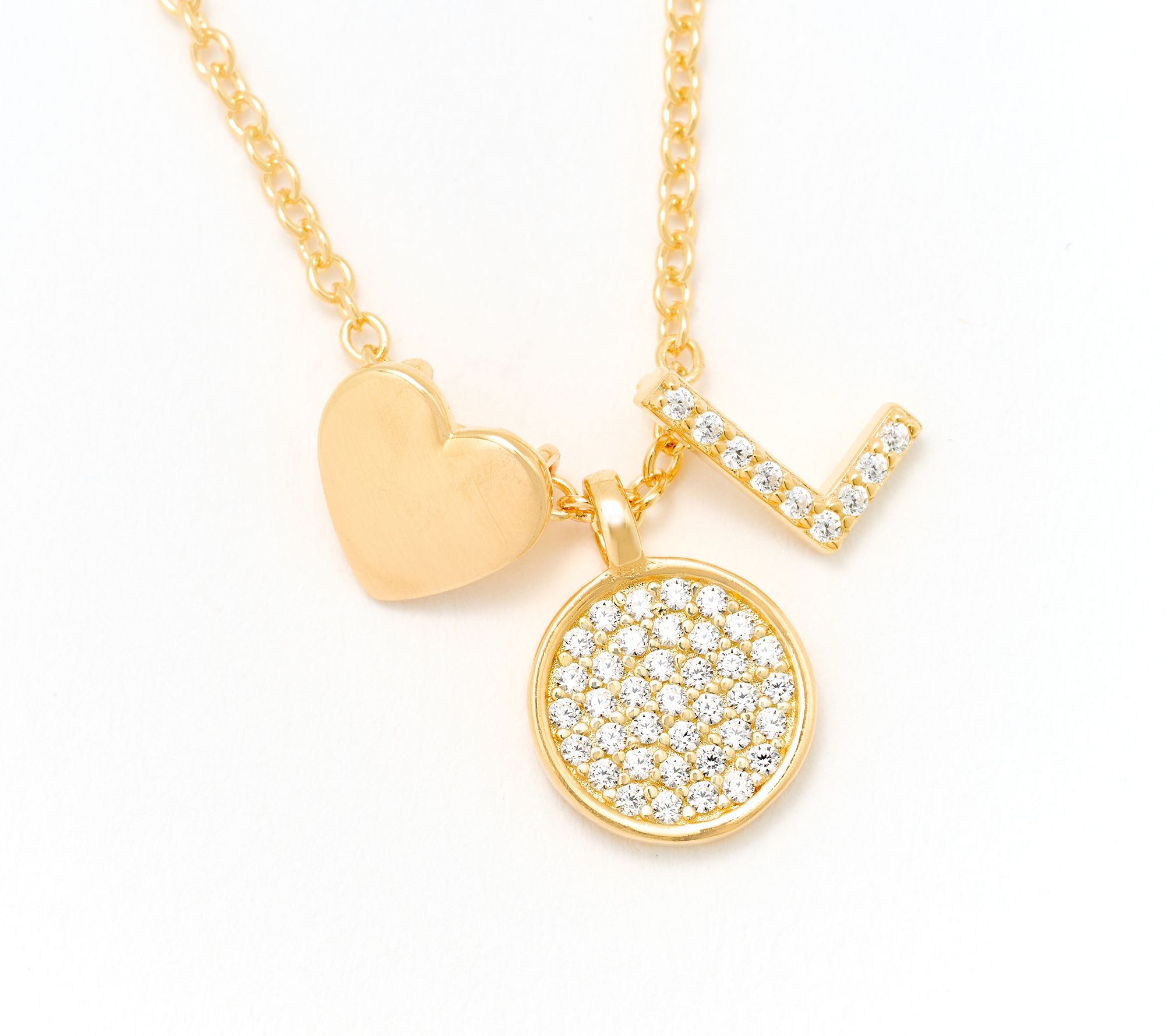 Diamonique x Kathy Levine Sentimental Necklace, 14K Gold Plated
