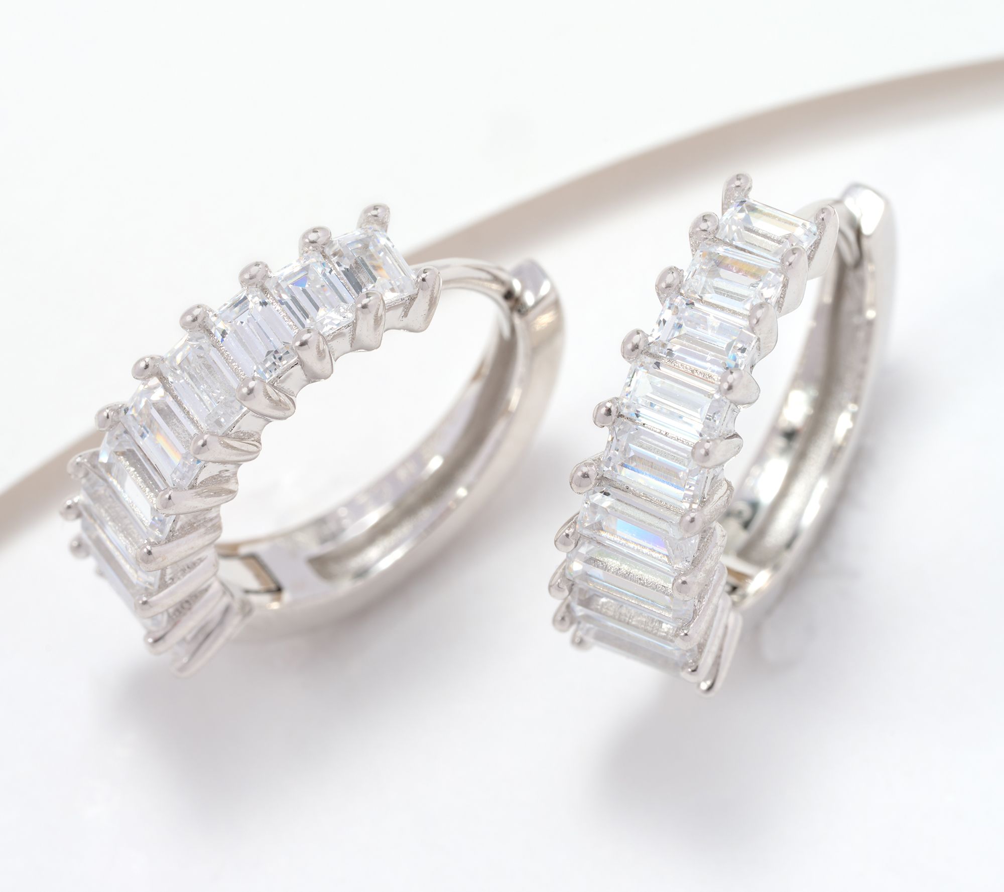 "As Is" Diamonique Graduated Baguette Hoop Earrings,Sterl