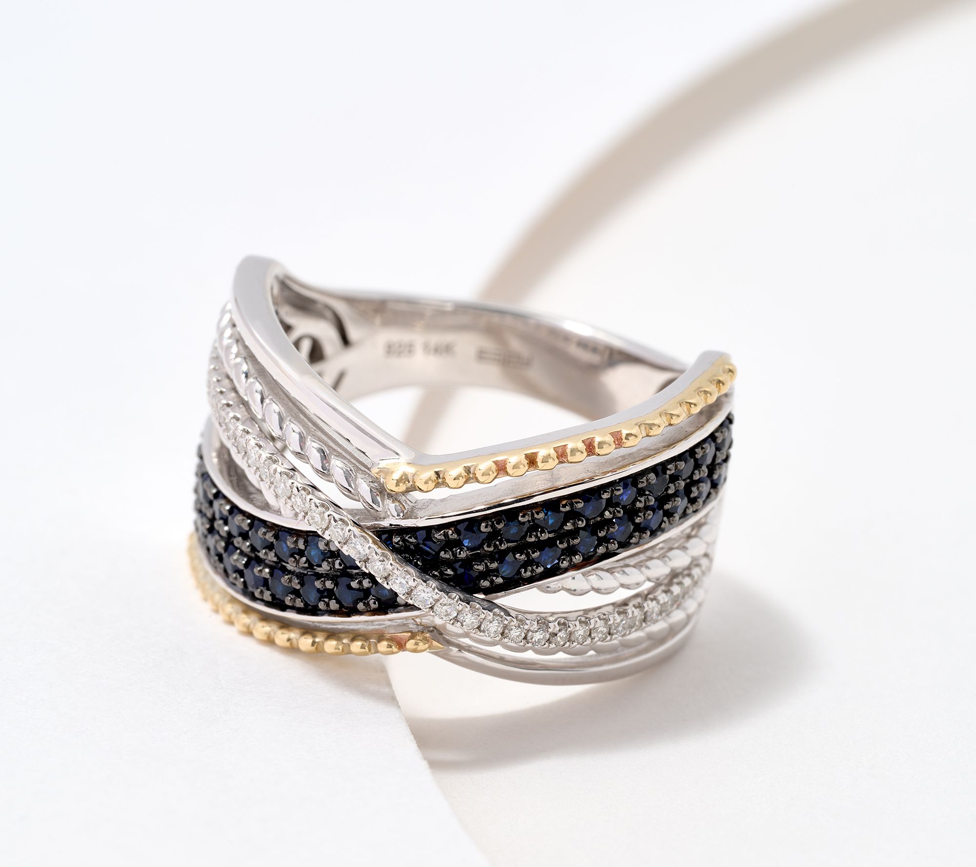 Effy Sterling Silver & 14K Gold Diamond & Sapphire Ring