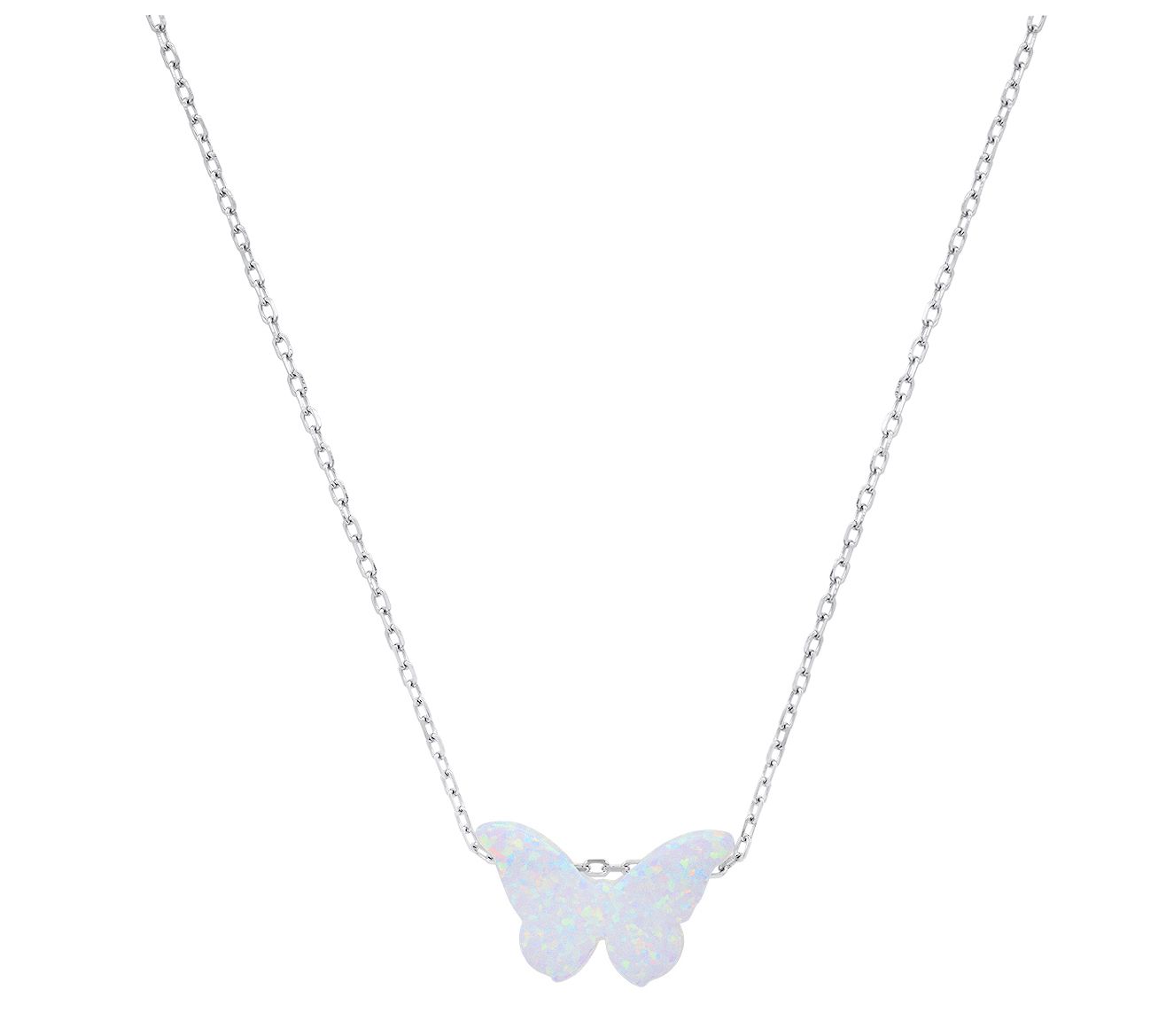 Sterling Silver Opal Butterfly Necklace