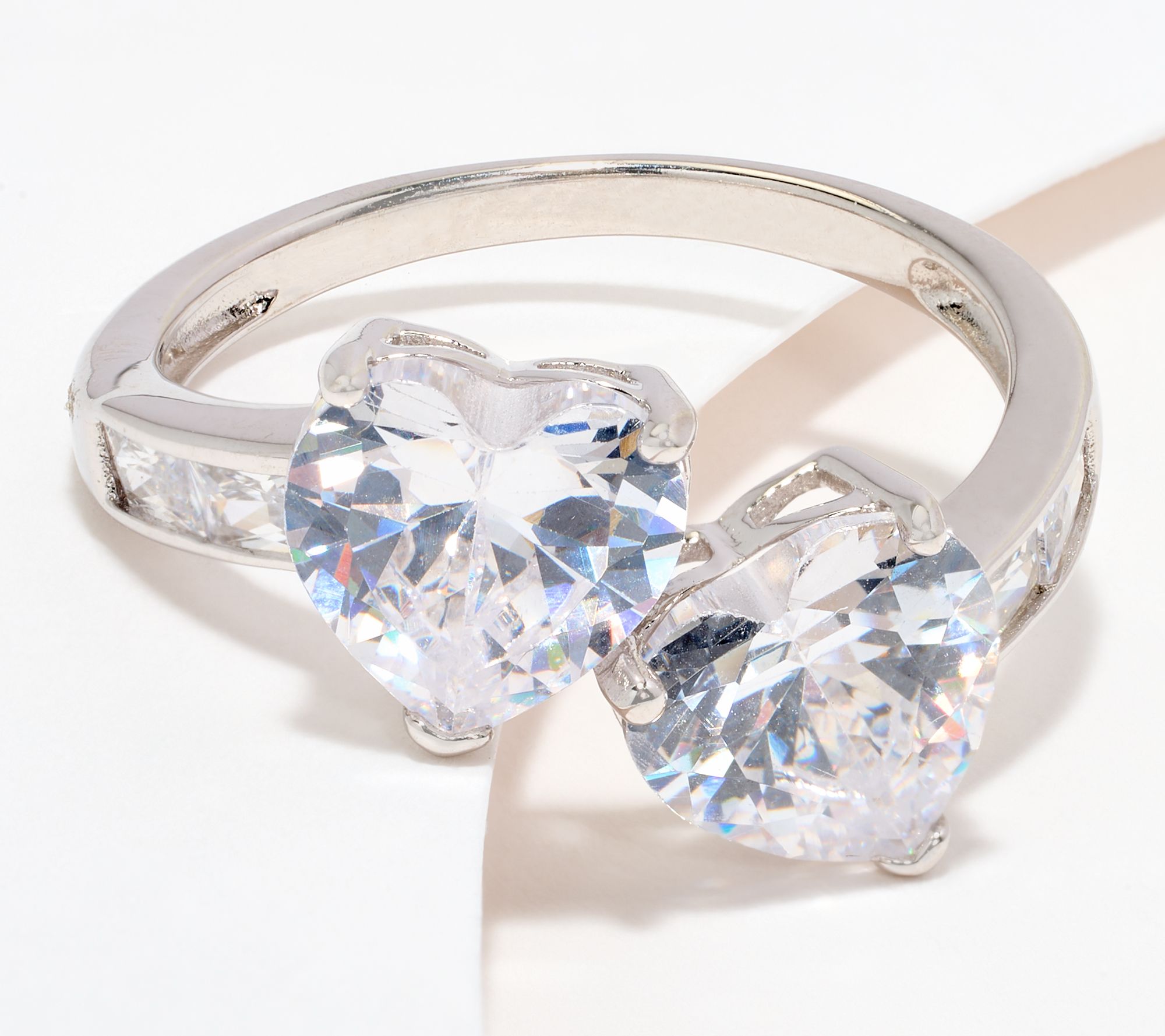 "As Is" Diamonique Double Heart Ring, Sterling Silver