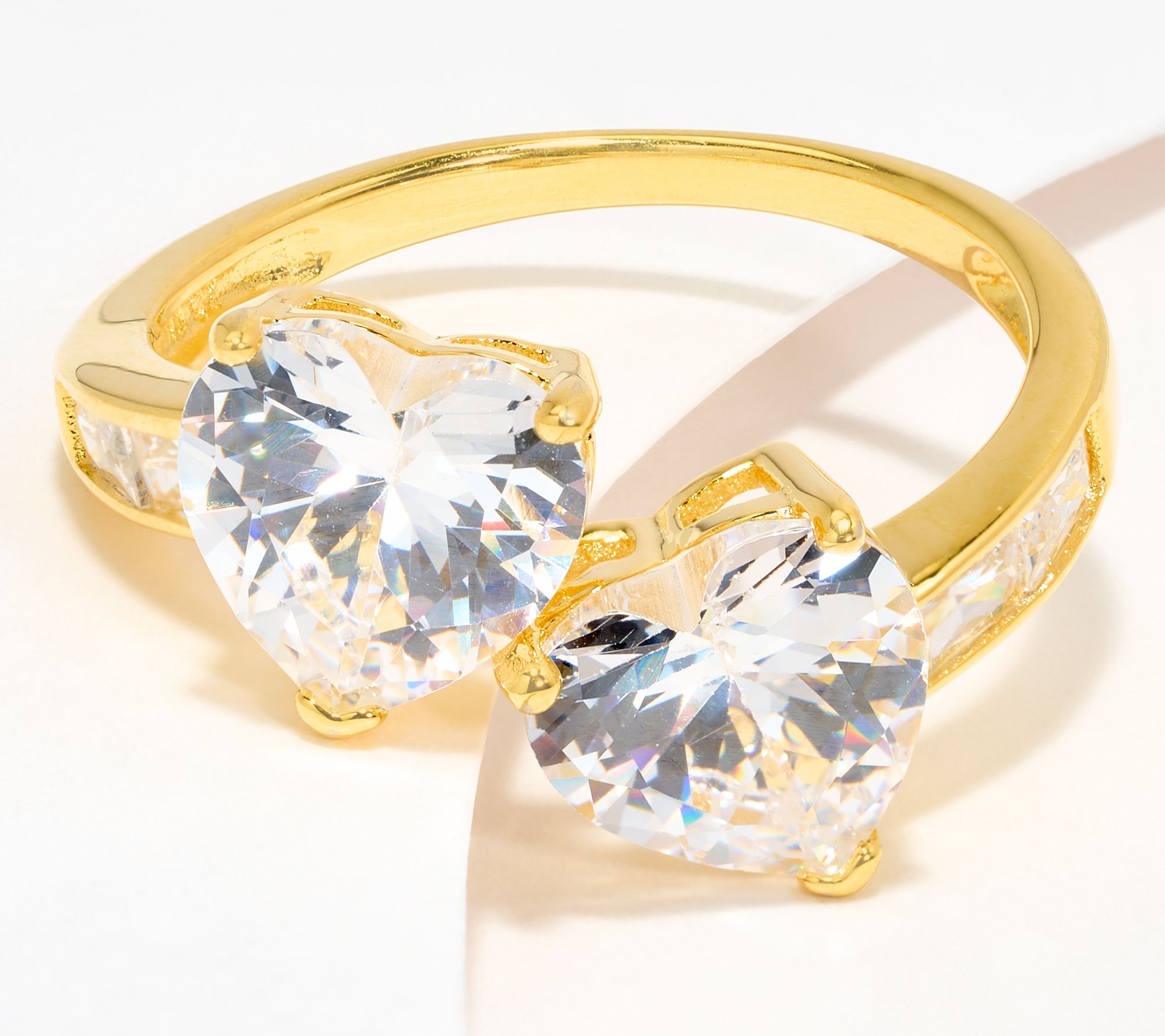 "As Is" Diamonique Double Heart Ring, Sterling Silver